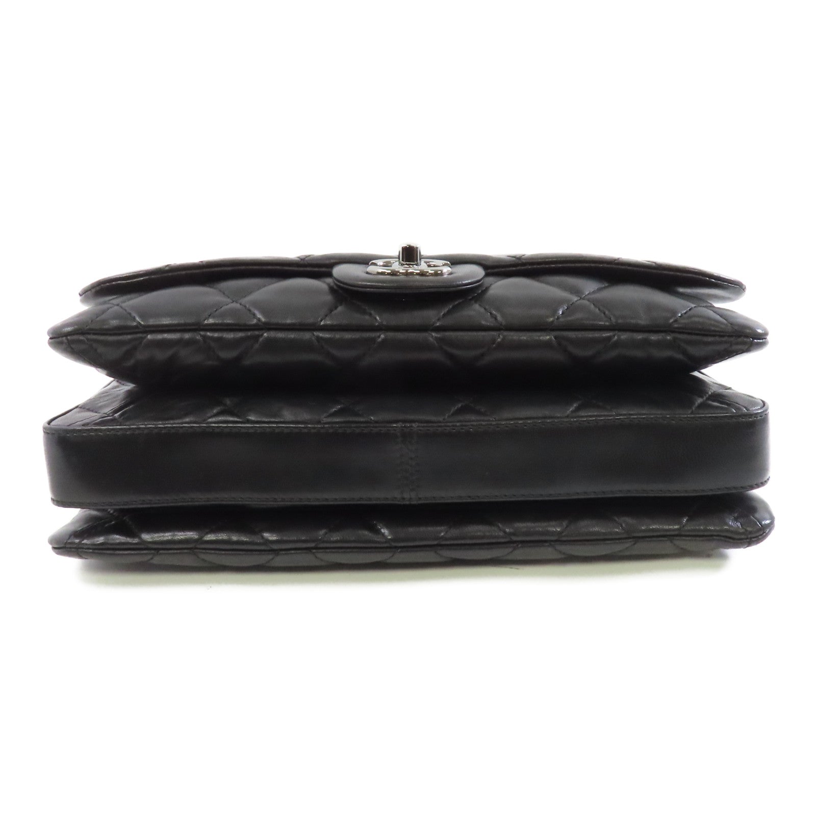 CHANEL 菱格羊皮皮革Chain Shoulder銀扣鏈帶肩背袋黑色