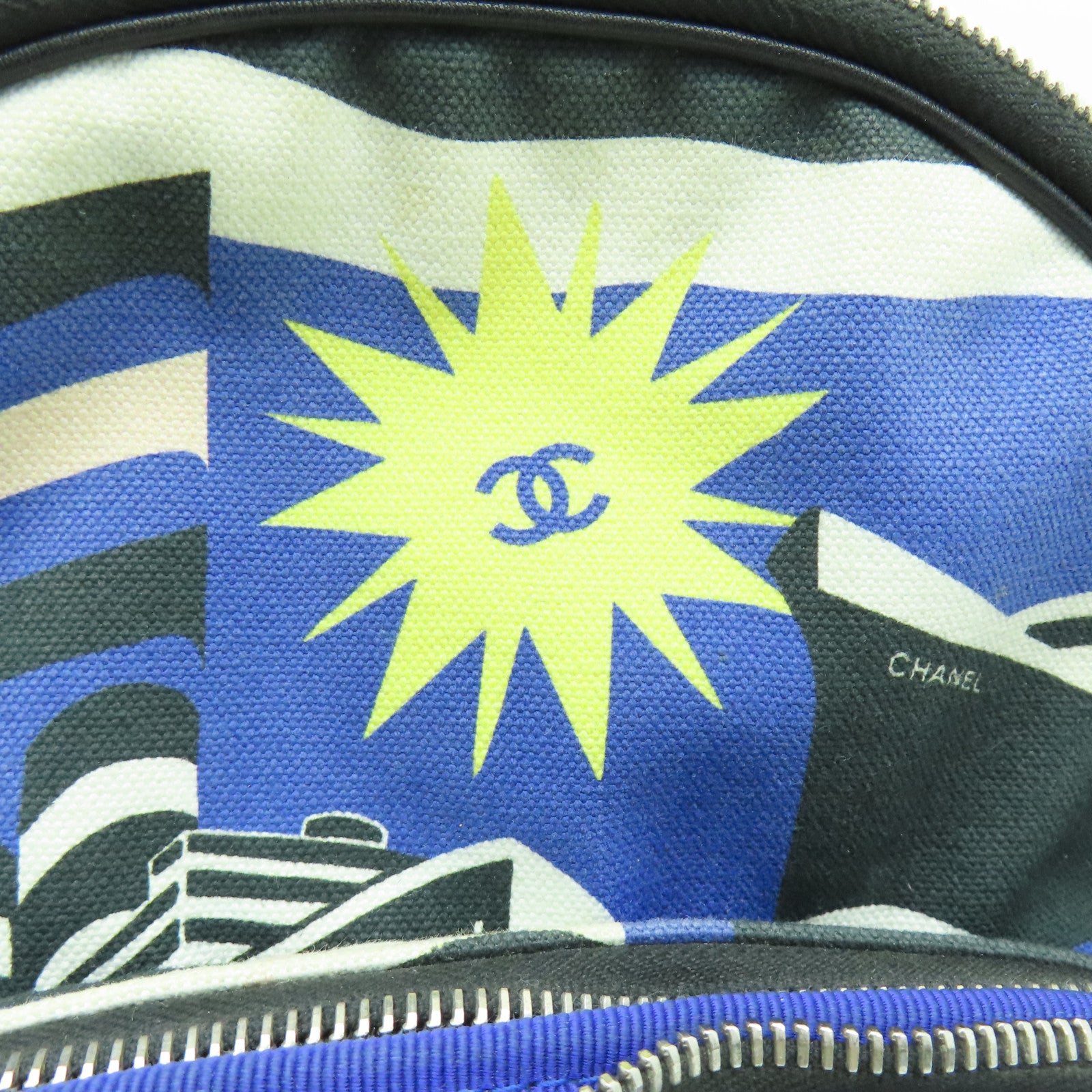 CHANEL 【激減優惠】帆布Rucksack銀扣背包藍色/黑色