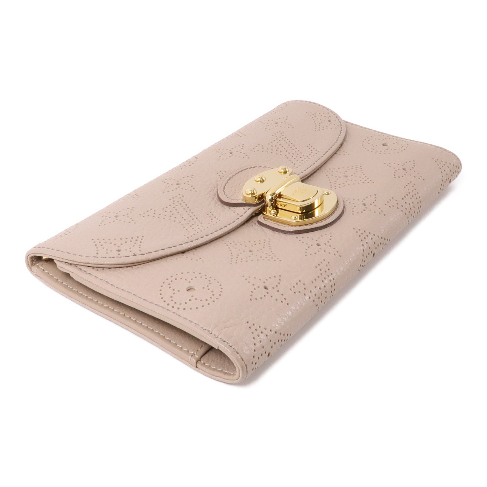 LOUIS VUITTON 【激減優惠】Monogram Mahina Amelia Coquille Long Wallet金扣長錢包米色
