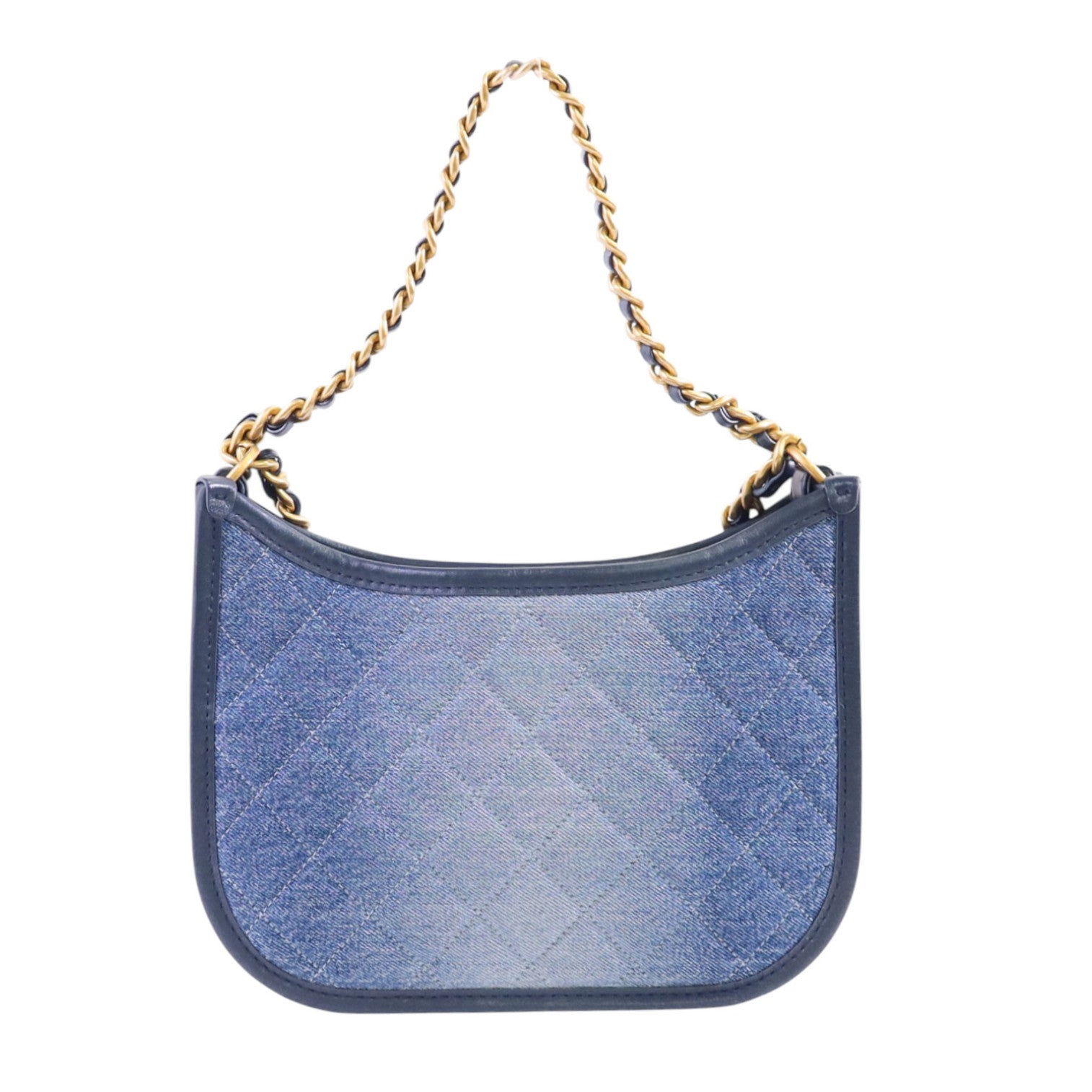CHANEL 牛仔布Hobo Bag金扣鏈帶手挽肩背兩用袋