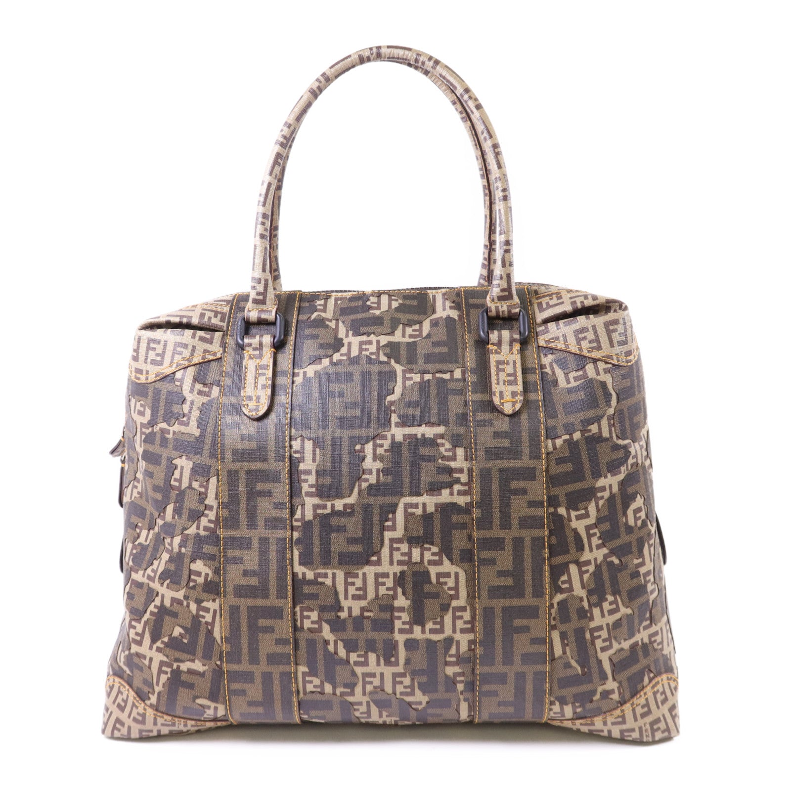 FENDI 塗層帆布Zucca Camo Patchwork Boston Bag肩背袋
