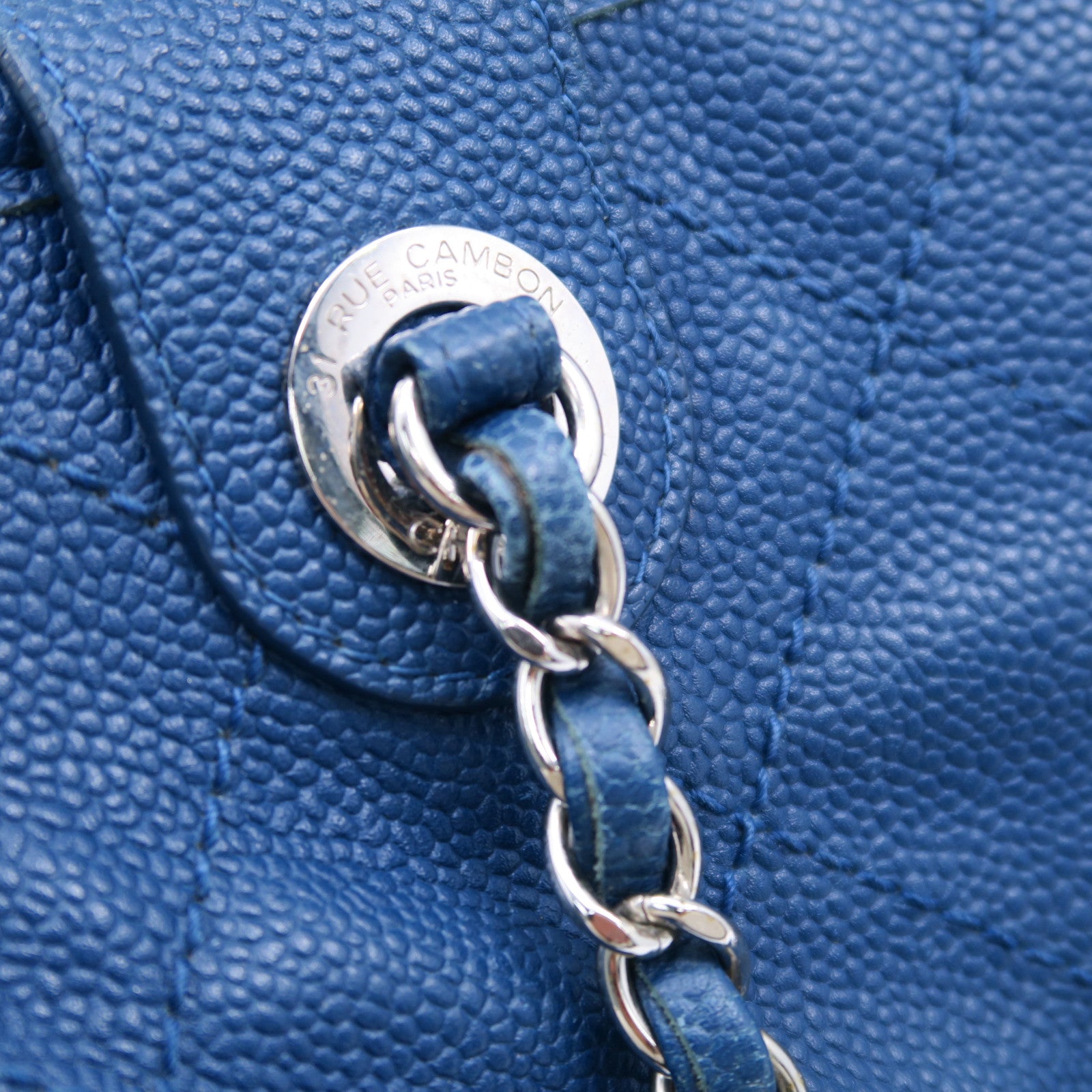 CHANEL 【激減優惠】菱格牛皮皮革2 Way Shoulder Bag銀扣手挽肩背兩用袋藍色