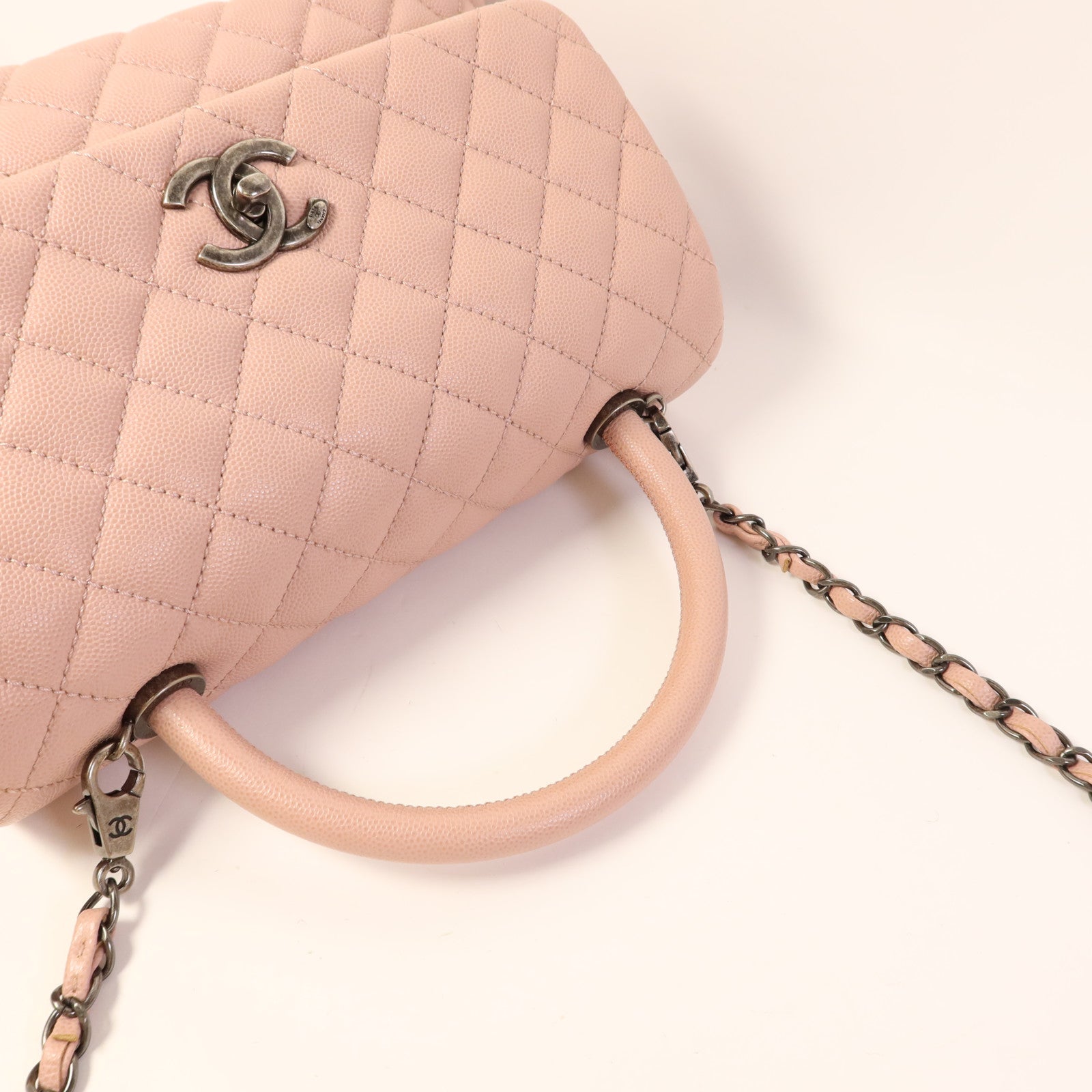 CHANEL 牛皮皮革Coco Handle銀扣手挽肩背兩用袋