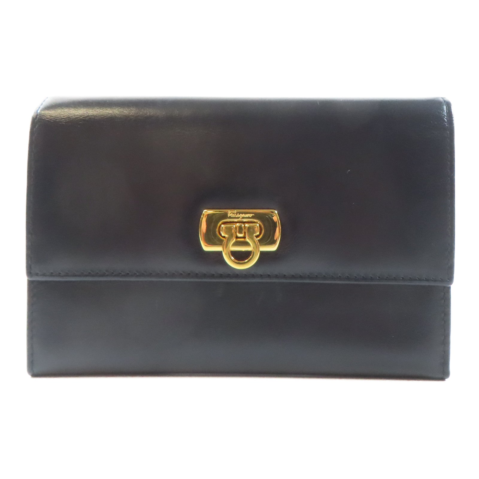 Salvatore Ferragamo 【激減優惠】羊皮皮革Wallet金扣錢包黑色