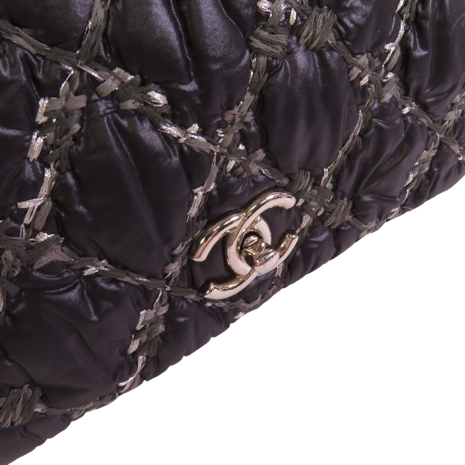 CHANEL 尼龍Chain Shoulder銀扣鏈帶肩背袋