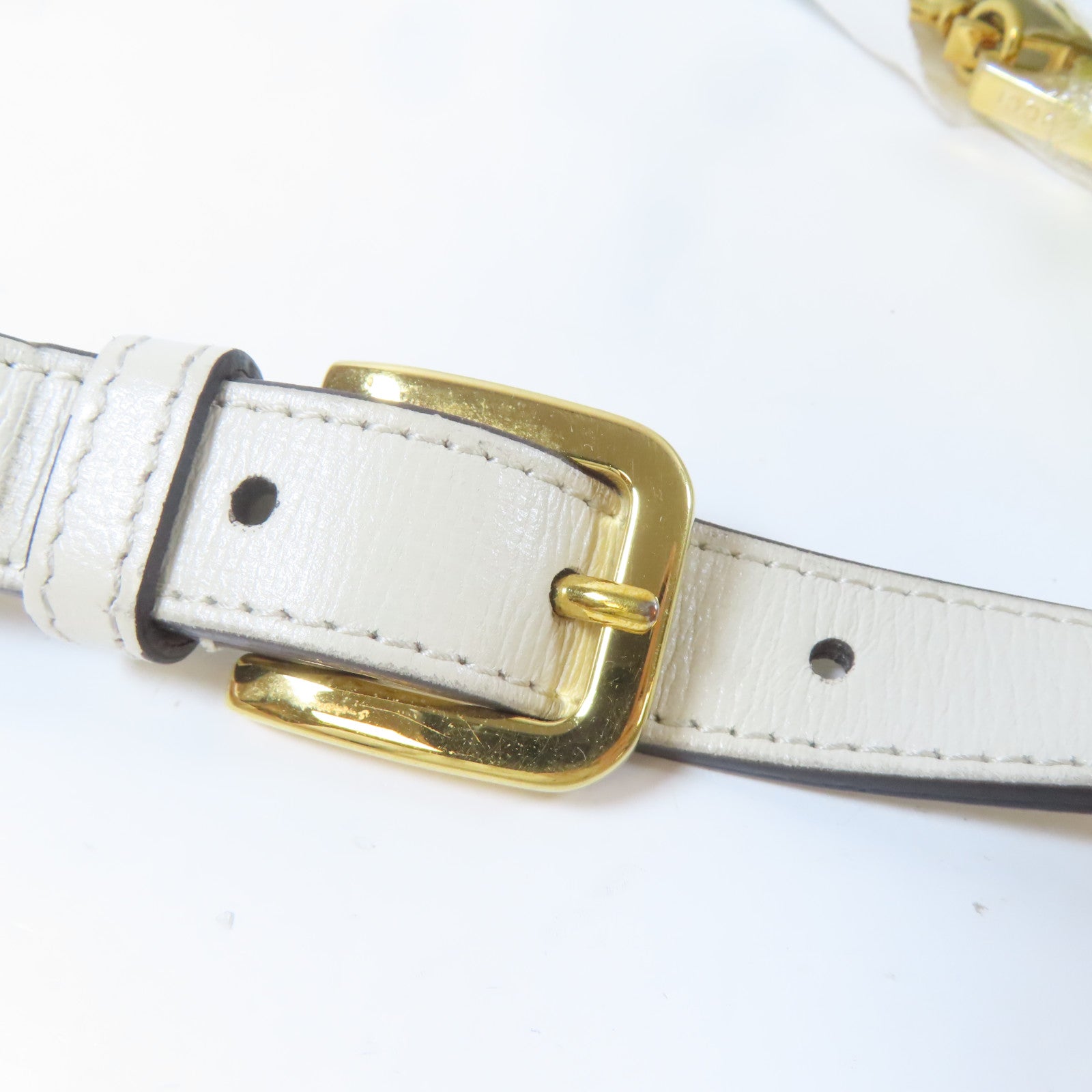 GUCCI 塗層帆布Horsebit 1955 Mini Bag金扣肩背袋白色/啡色