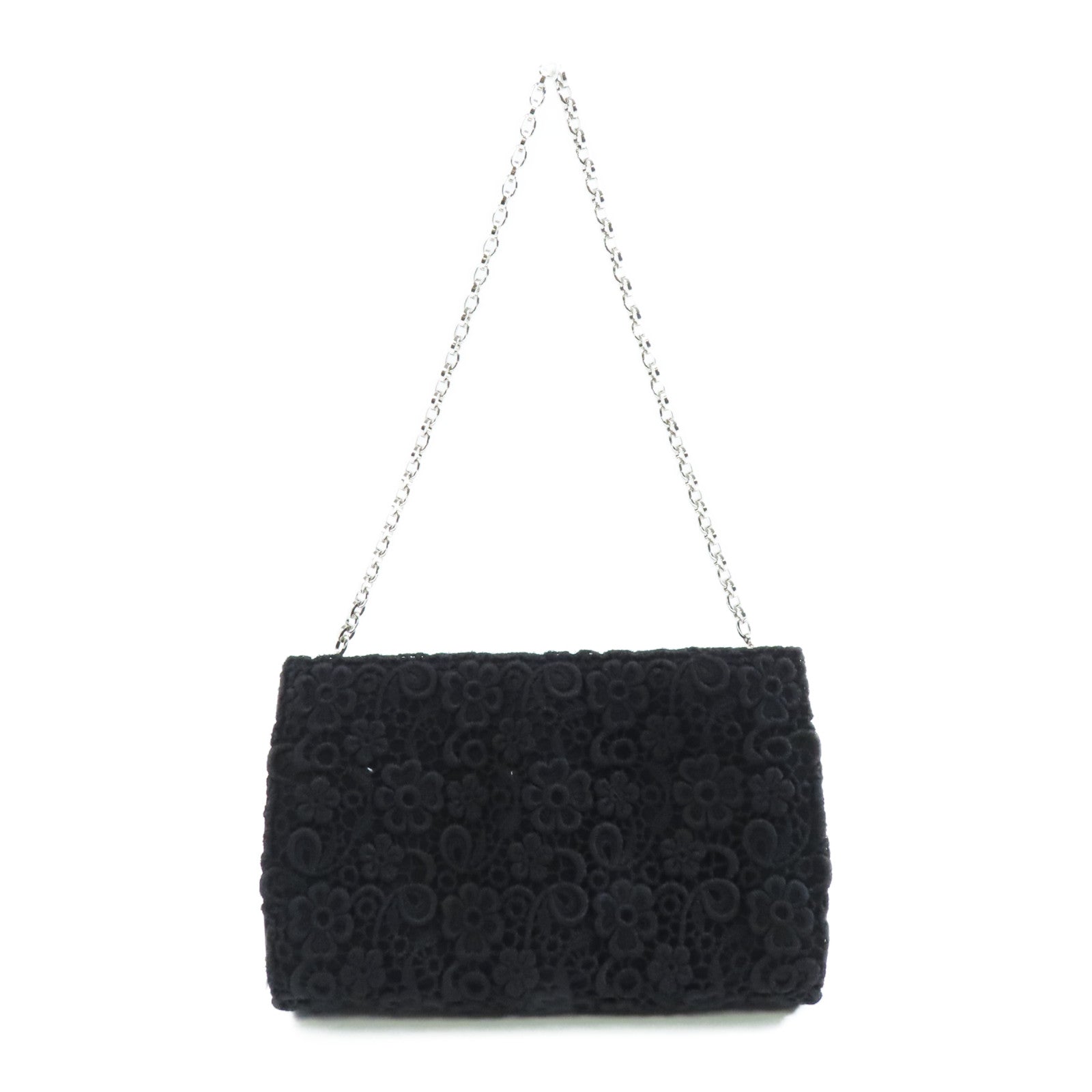 Salvatore Ferragamo 帆布Chain Shoulder銀扣鏈帶肩背袋黑色