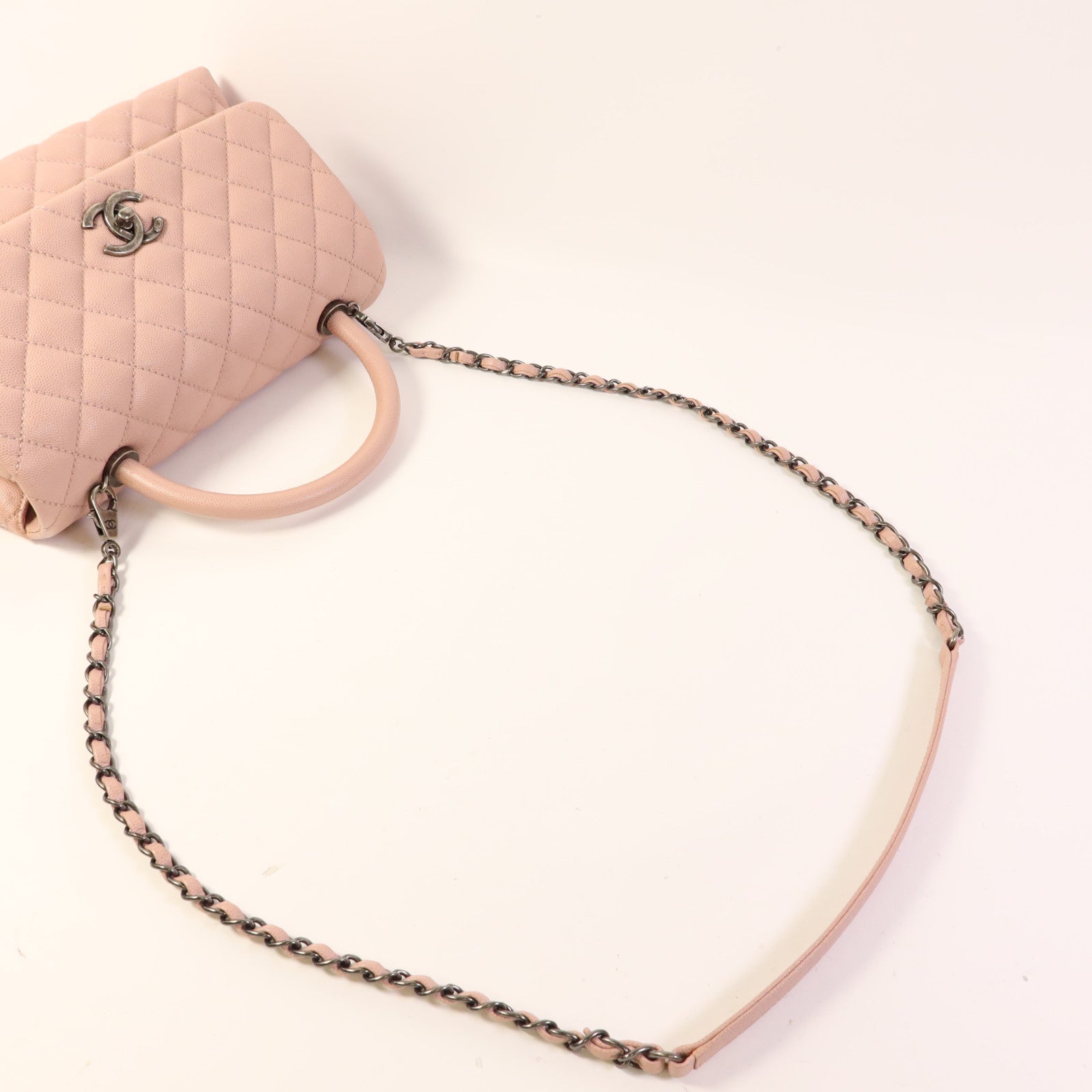 CHANEL 牛皮皮革Coco Handle銀扣手挽肩背兩用袋