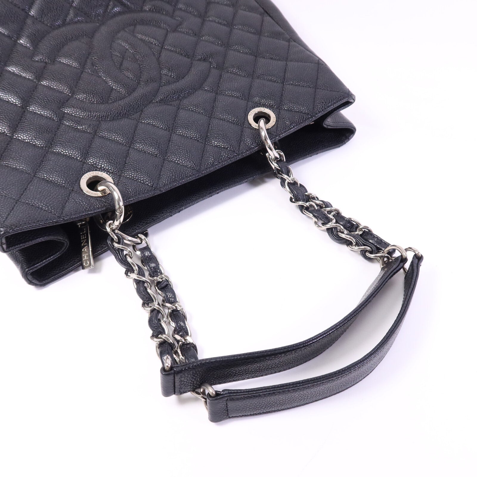 CHANEL 牛皮皮革GST銀扣鏈帶肩背袋