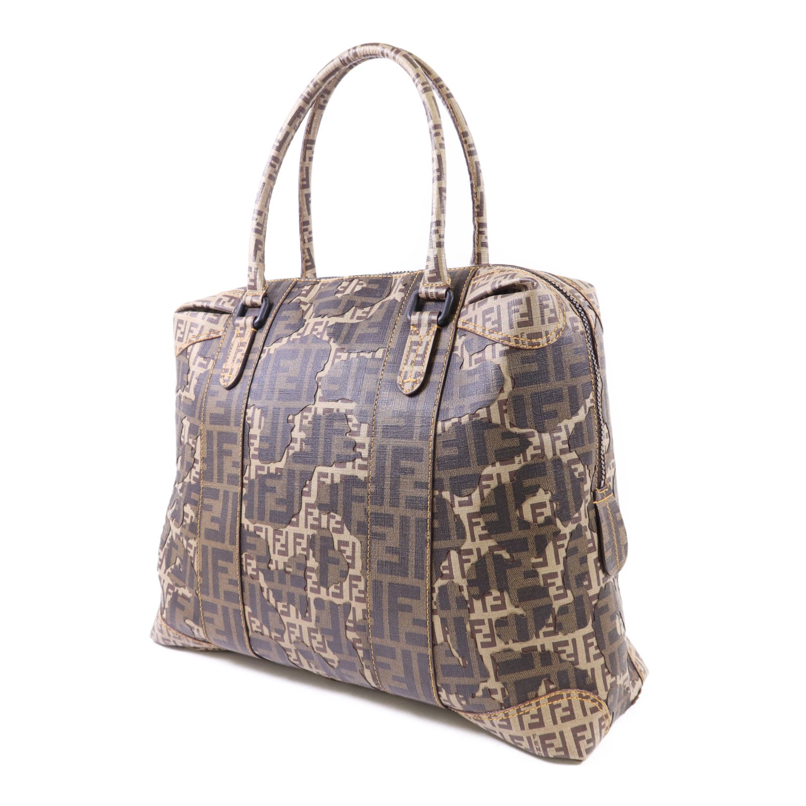 FENDI 塗層帆布Zucca Camo Patchwork Boston Bag肩背袋