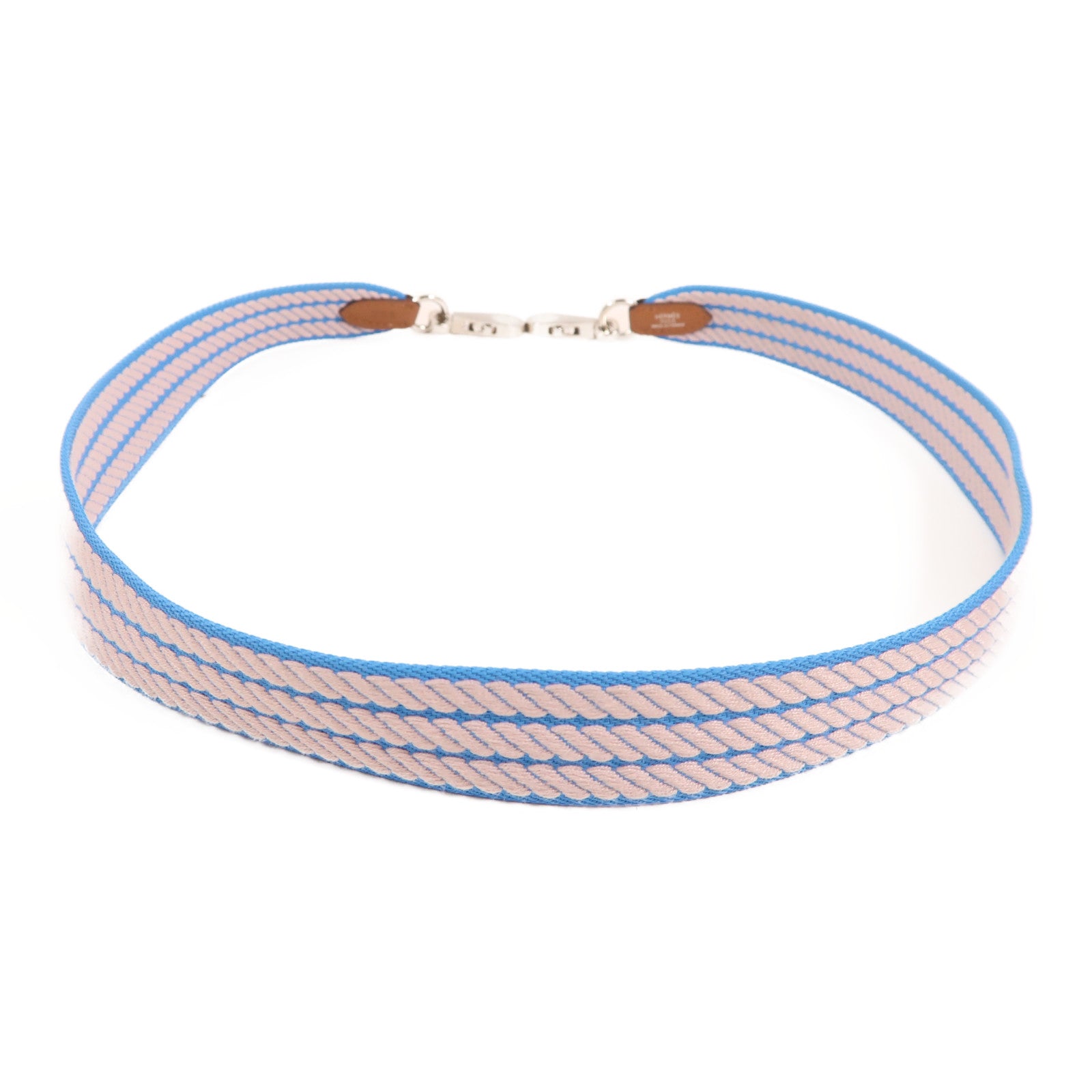 HERMES 帆布Shoulder Strap銀扣肩背帶藍色/粉紅色