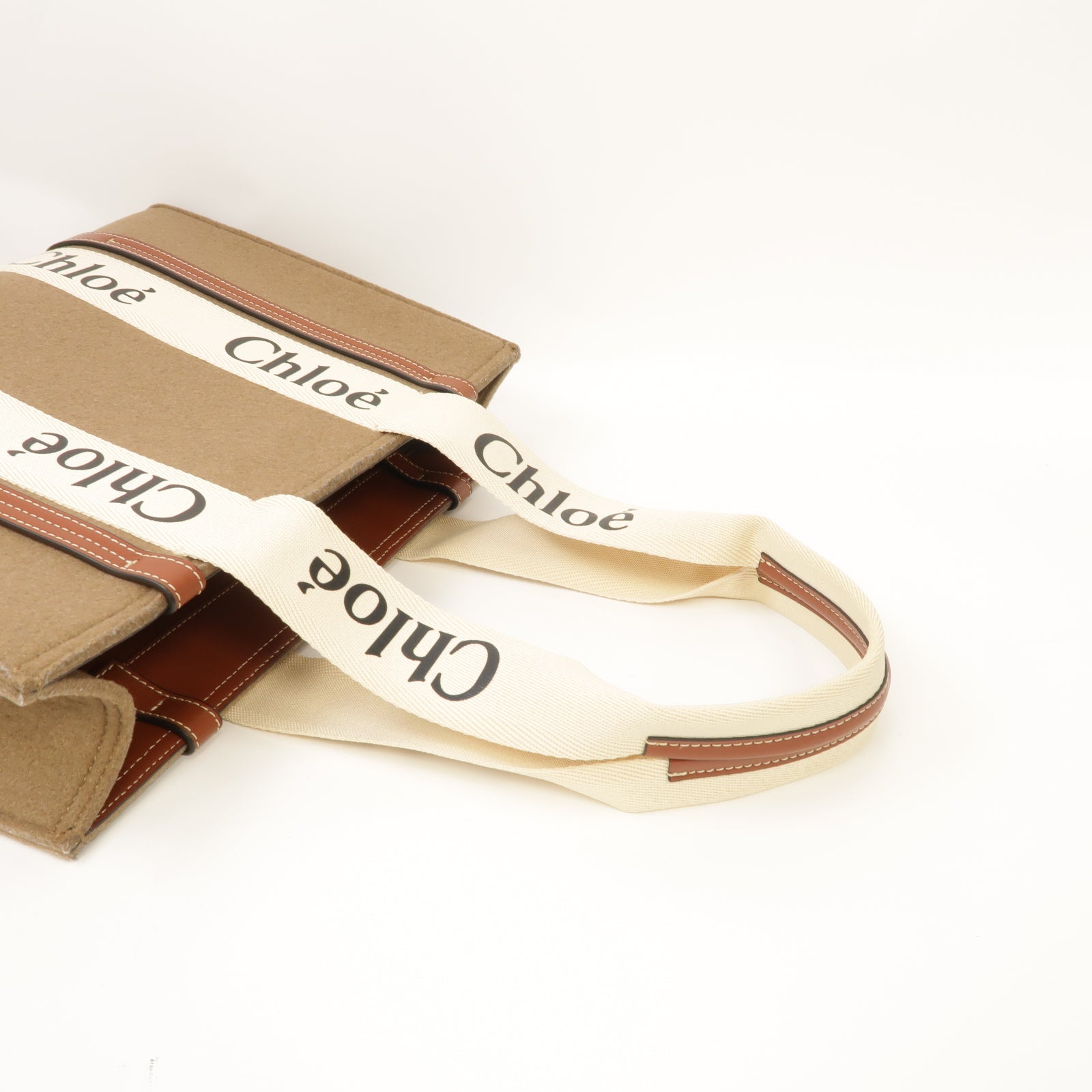 Chloe Felt/帆布Medium Woody Tote Bag金扣肩背袋啡色