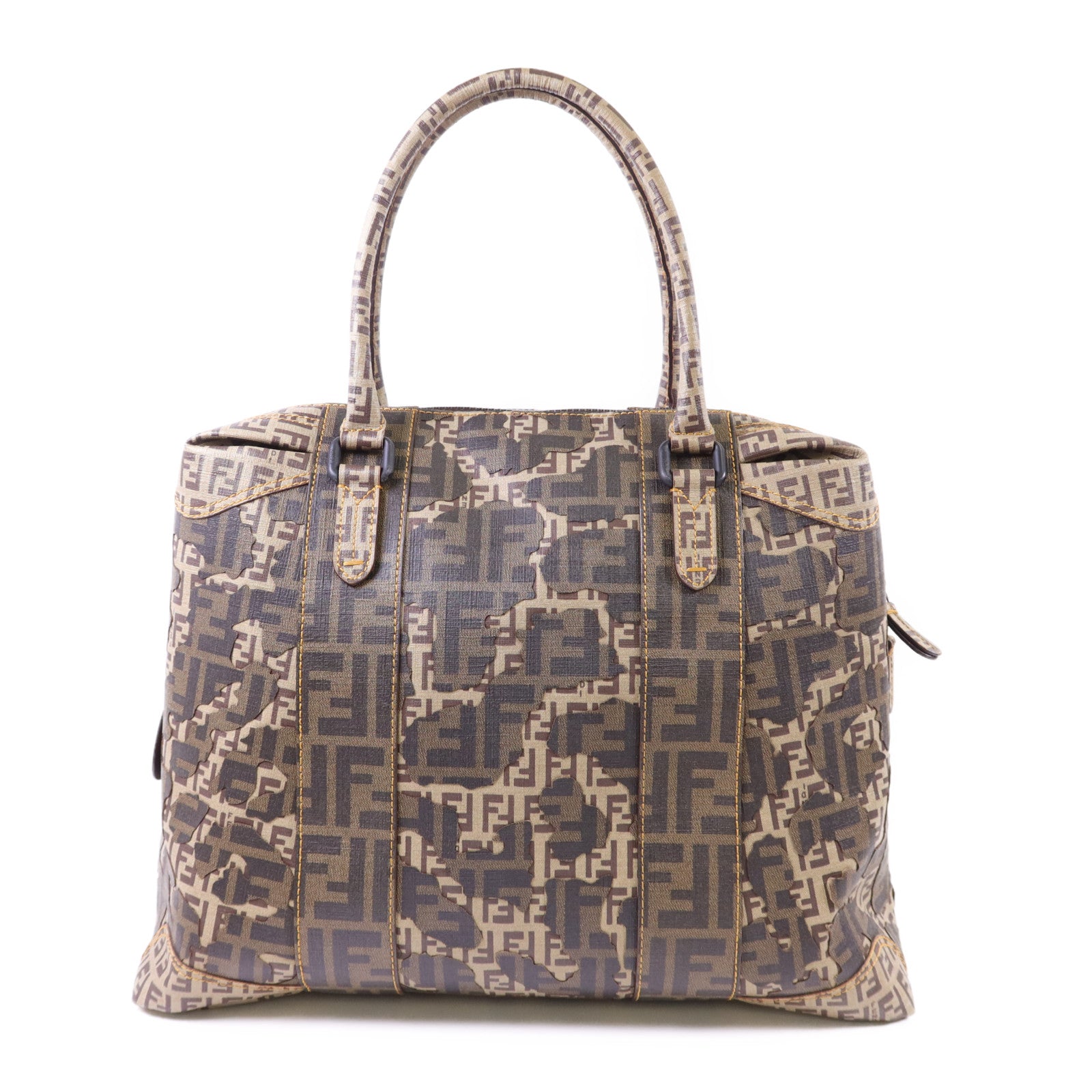 FENDI 塗層帆布Zucca Camo Patchwork Boston Bag肩背袋