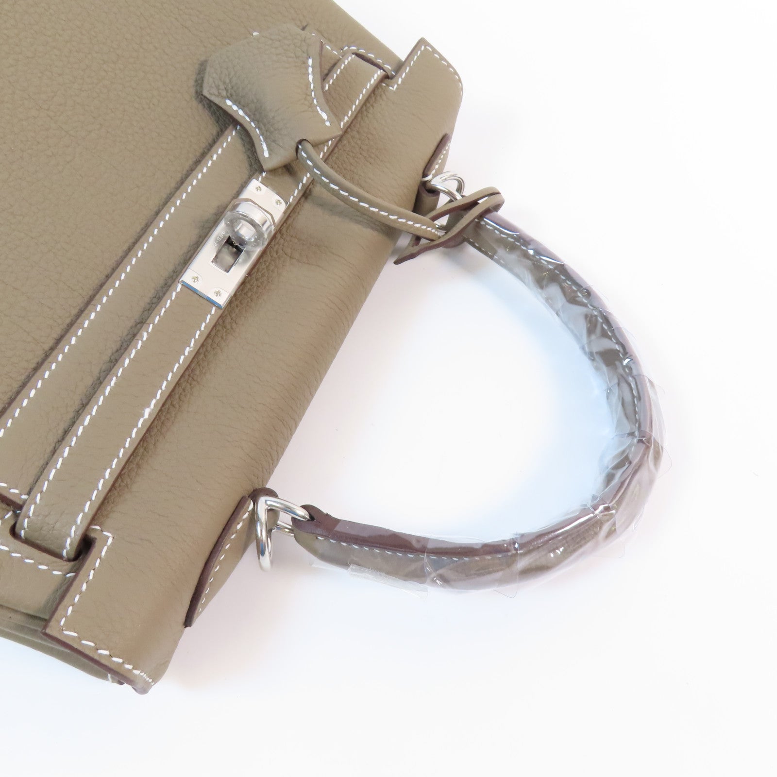 HERMES 【激減優惠】Togo皮革Kelly 25銀扣手挽肩背兩用袋Etoupe