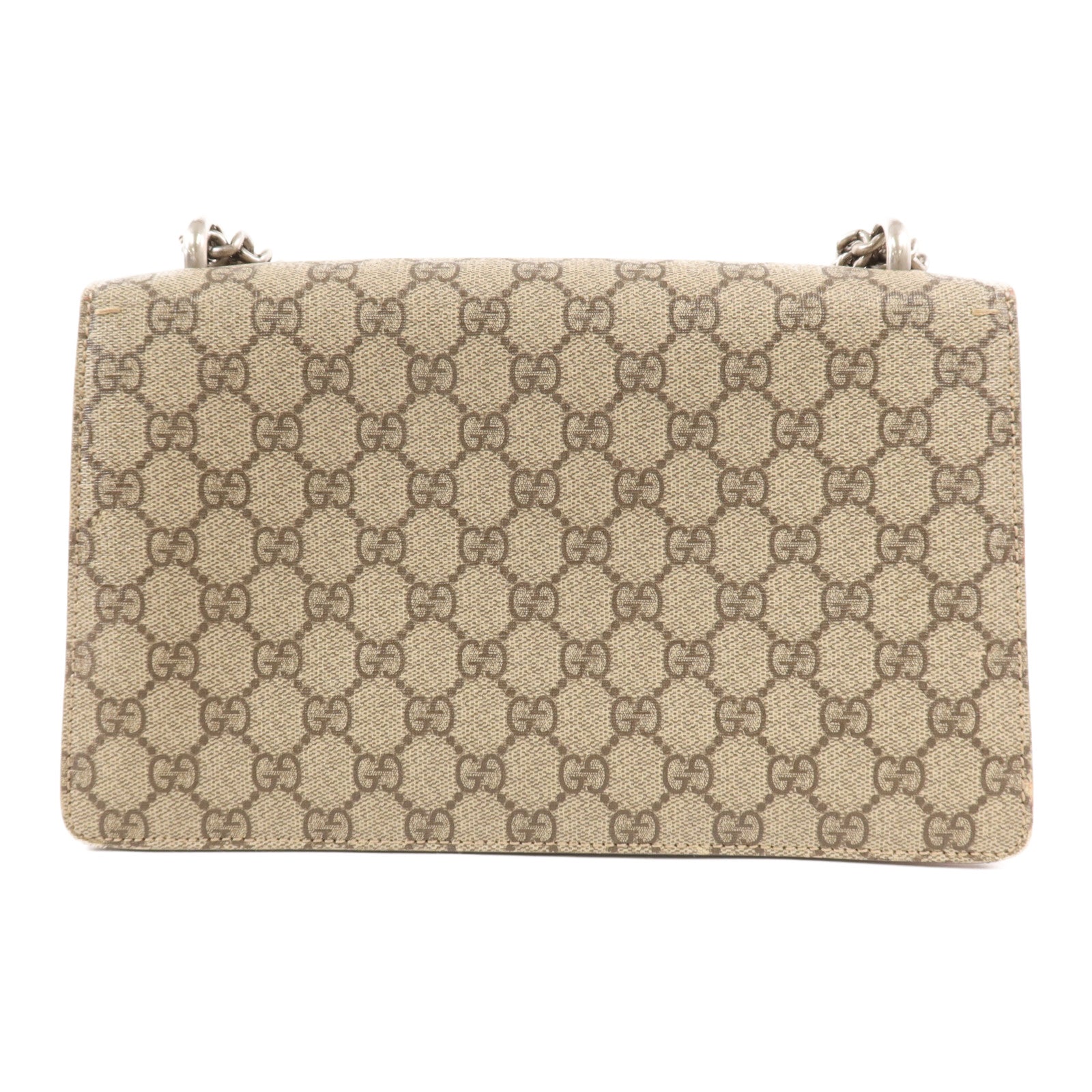 GUCCI 塗層帆布Dionysus銀扣鏈帶肩背袋