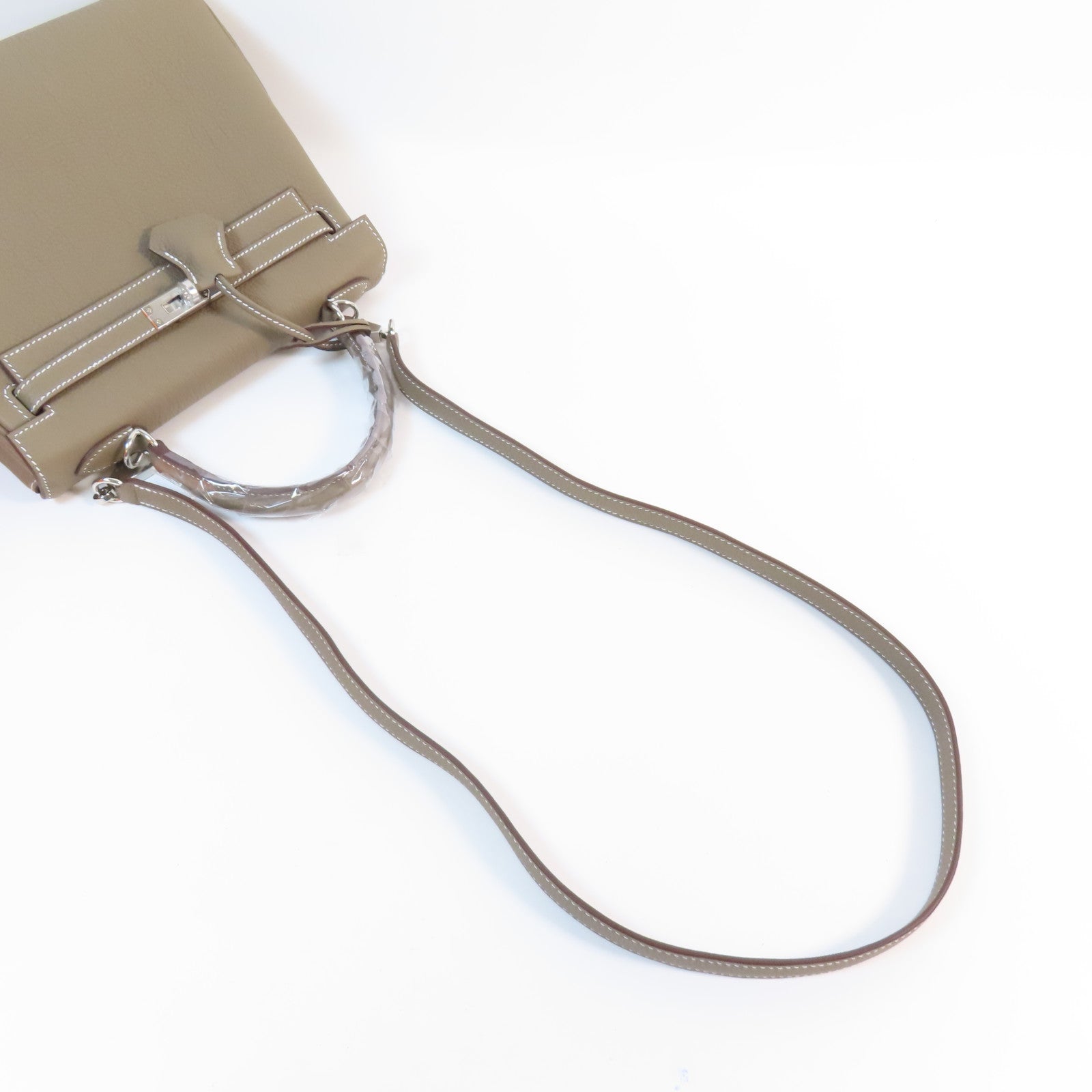 HERMES 【激減優惠】Togo皮革Kelly 25銀扣手挽肩背兩用袋Etoupe