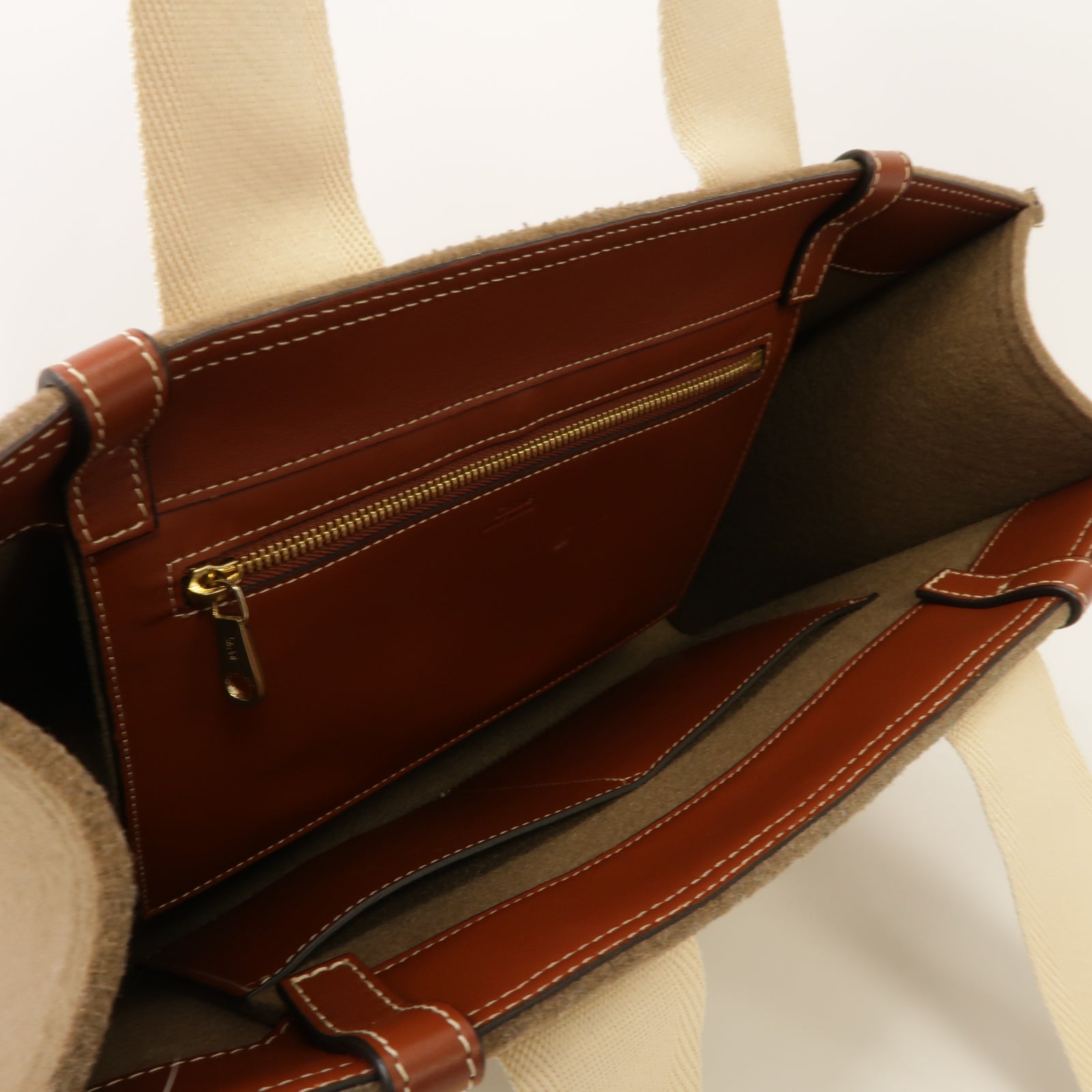 Chloe Felt/帆布Medium Woody Tote Bag金扣肩背袋啡色