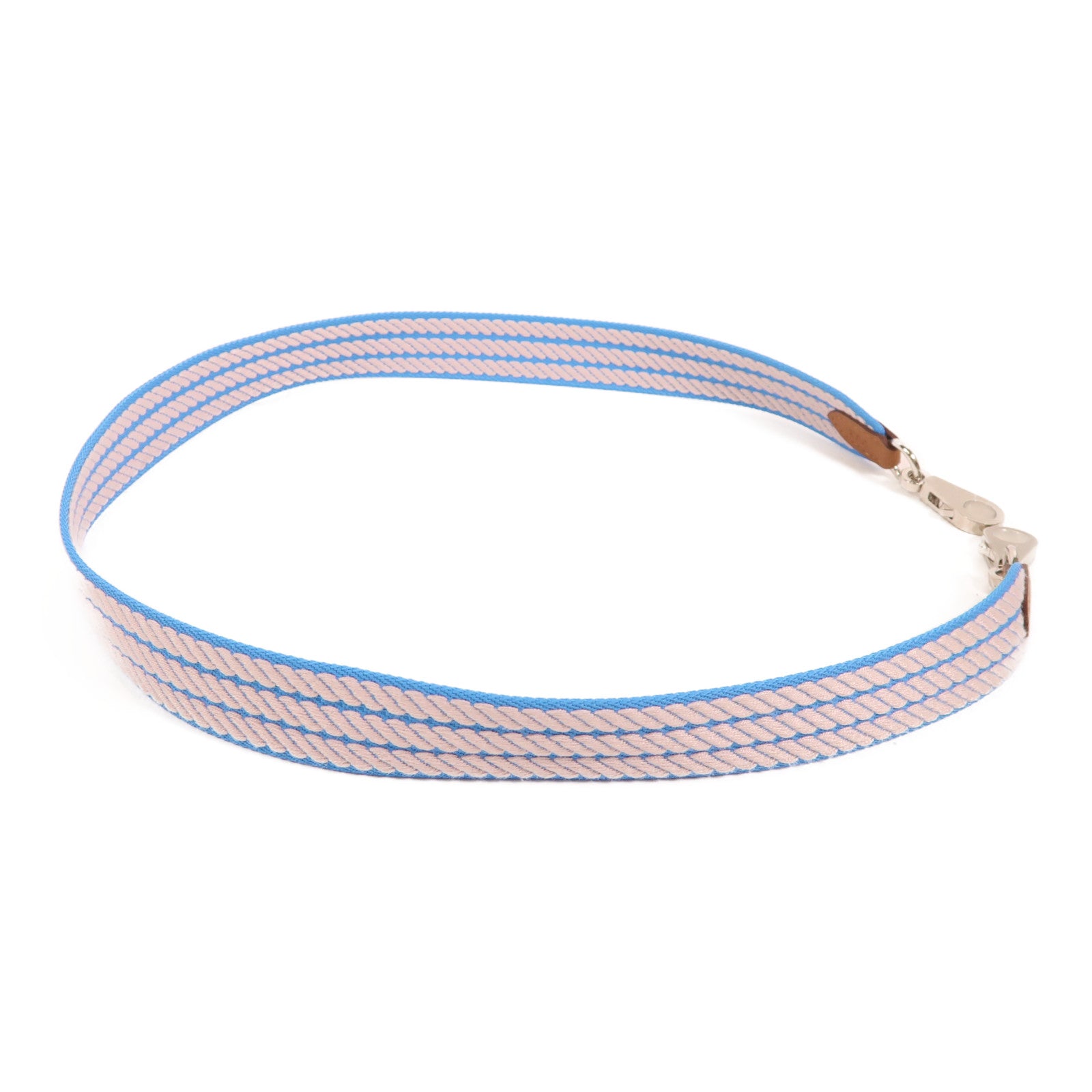 HERMES 帆布Shoulder Strap銀扣肩背帶藍色/粉紅色