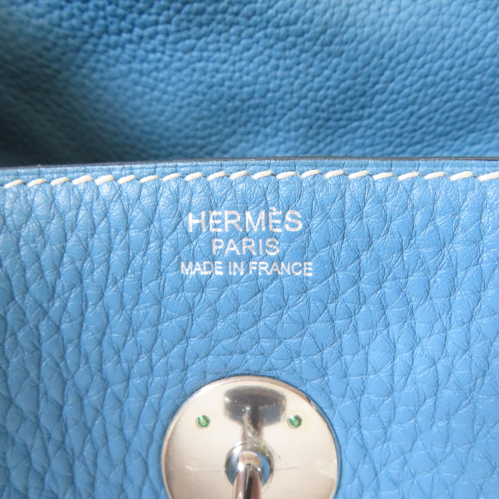 HERMES 【激減優惠】Clemence皮革Lindy 30銀扣手挽肩背兩用袋牛仔藍色