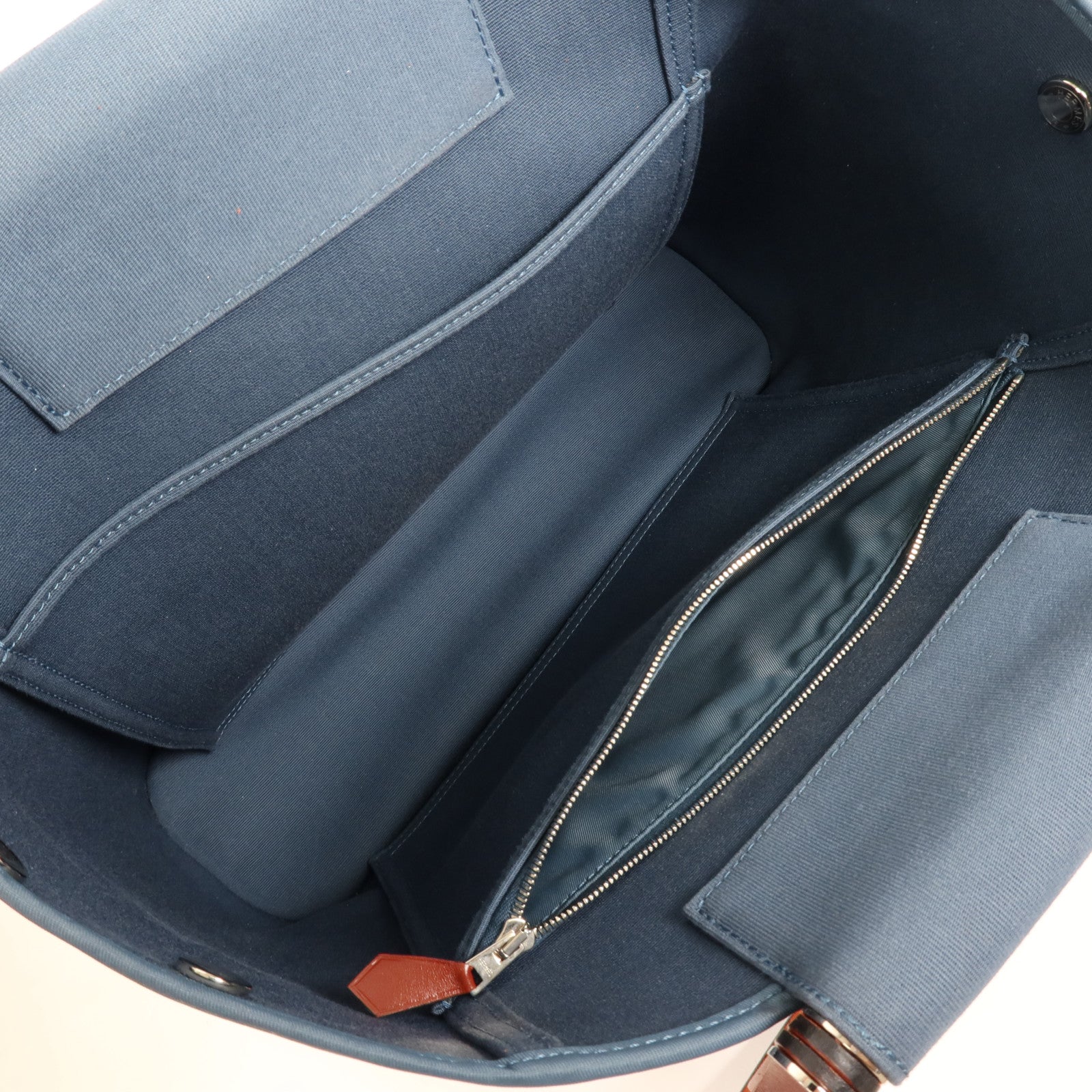 HERMES 帆布Cabag 32銀扣手挽肩背兩用袋Bleu Tempete