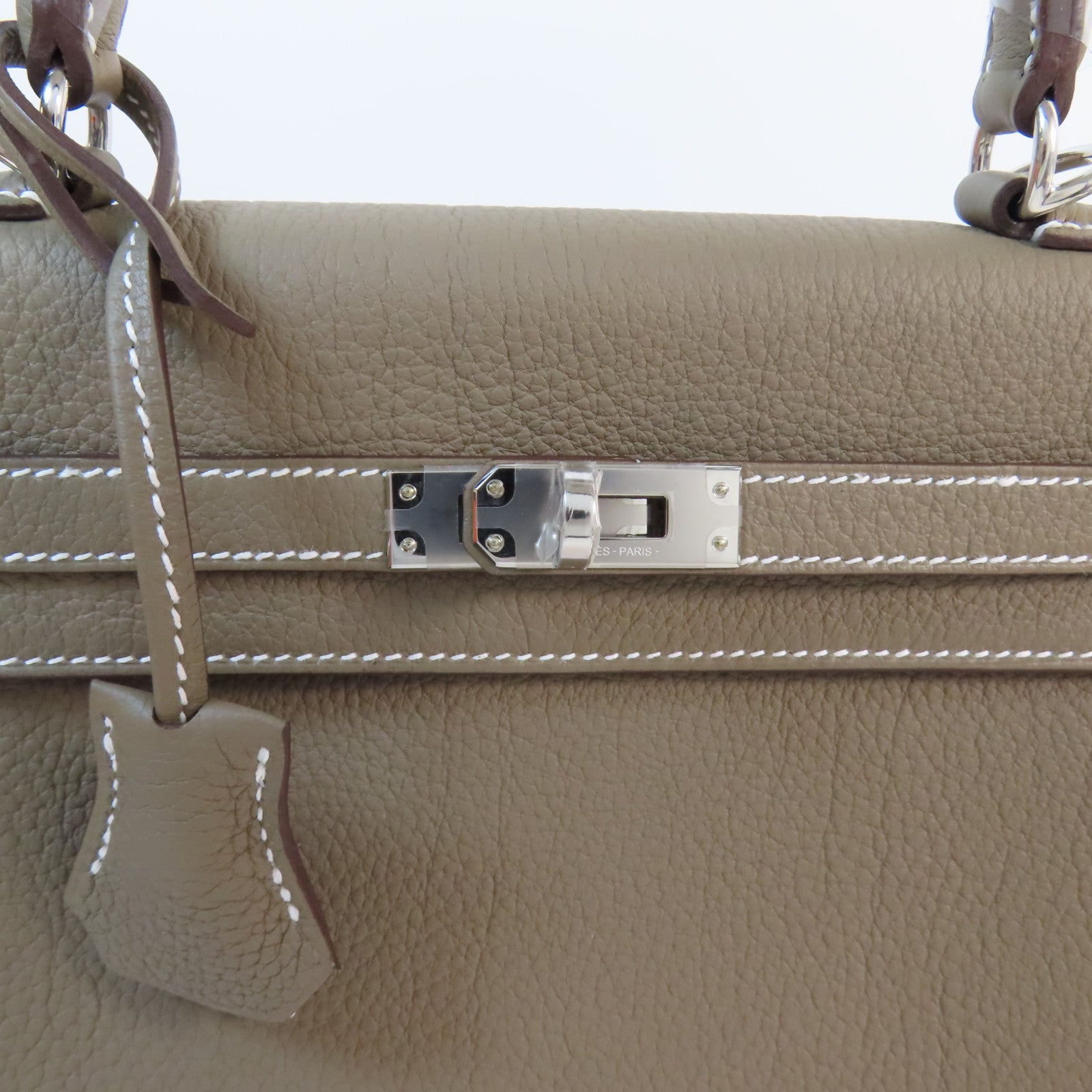 HERMES 【激減優惠】Togo皮革Kelly 25銀扣手挽肩背兩用袋Etoupe