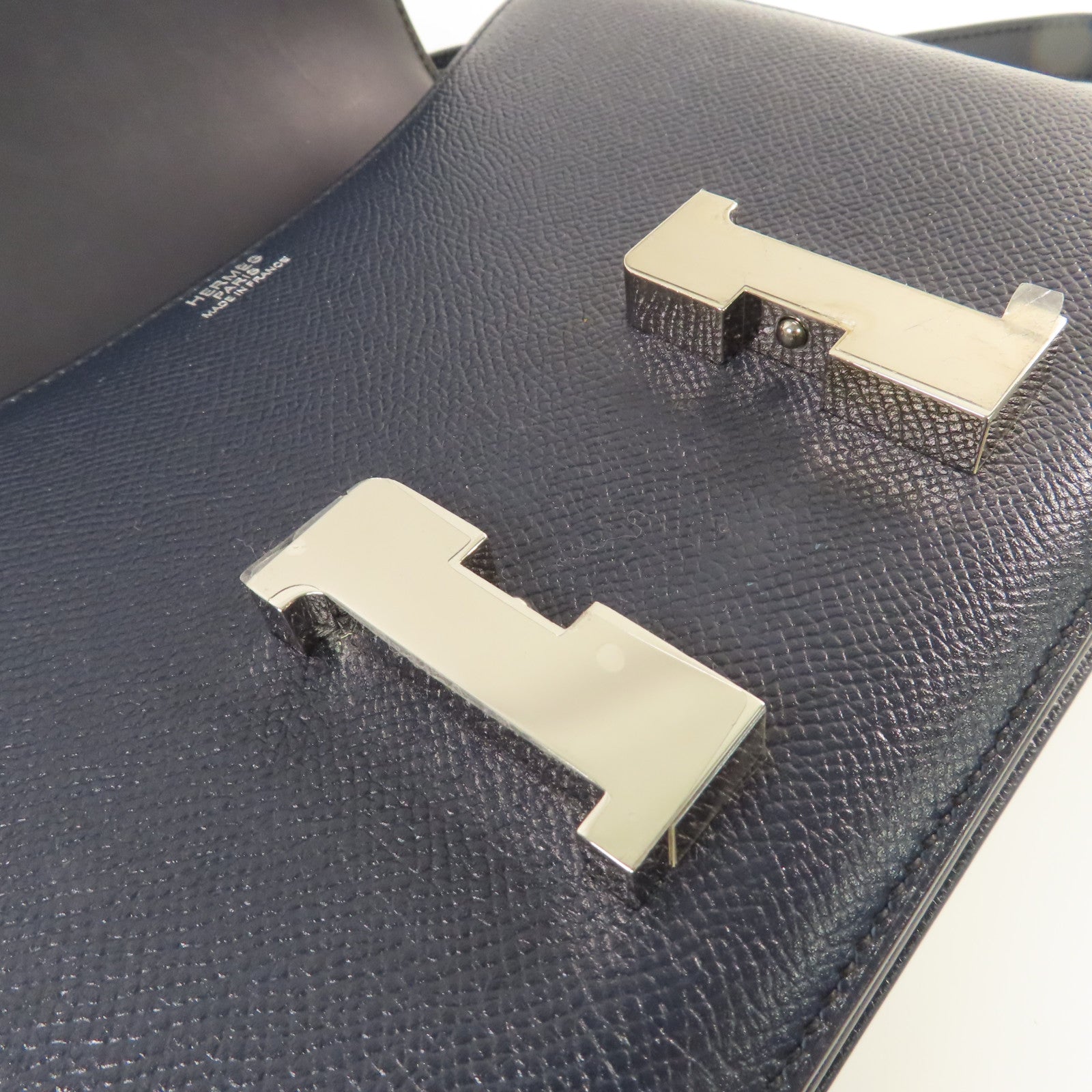 HERMES 【激減優惠】Epsom皮革Constance 24 Shoulder Bag銀扣肩背袋Blue Indigo/靛藍色