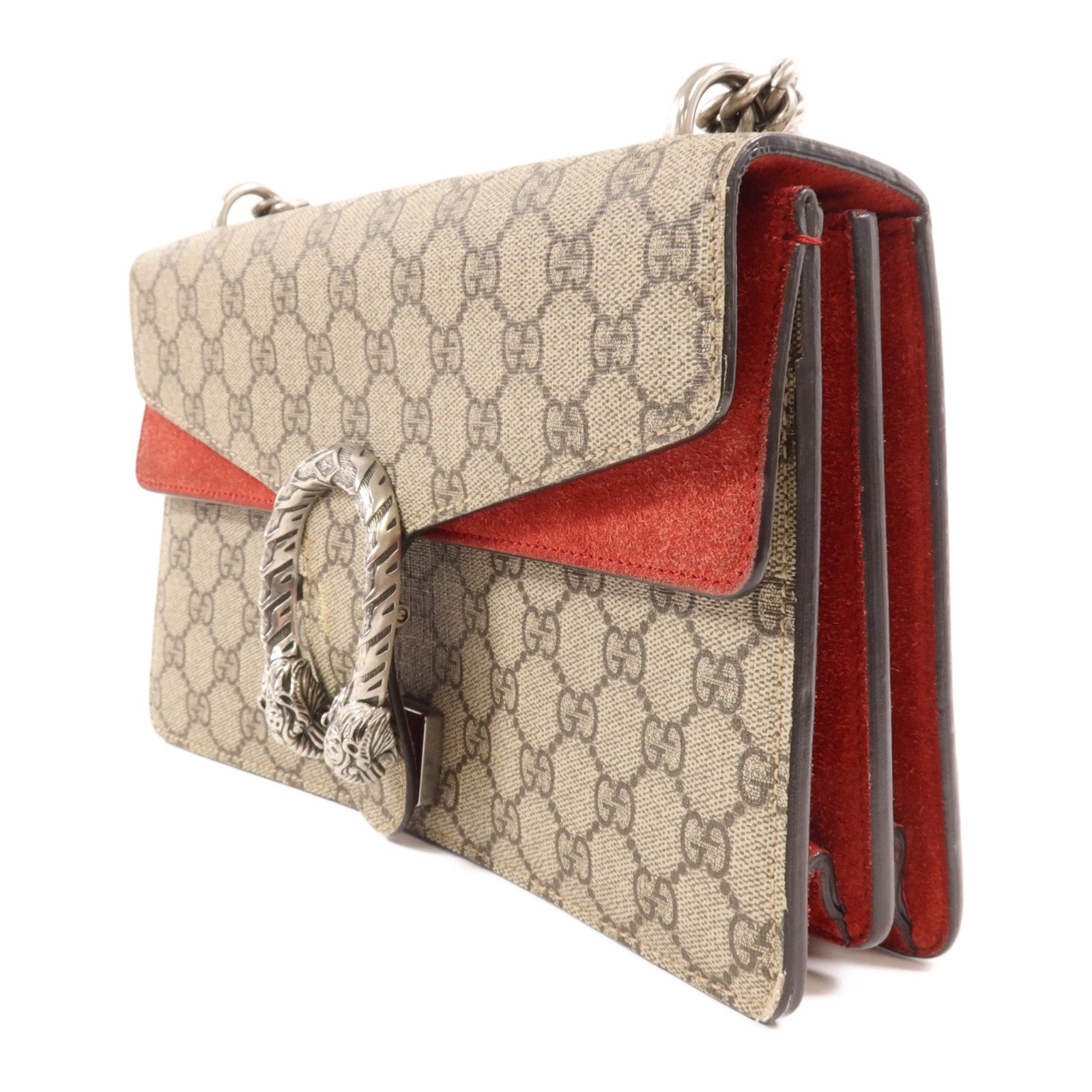 GUCCI 塗層帆布Dionysus銀扣鏈帶肩背袋