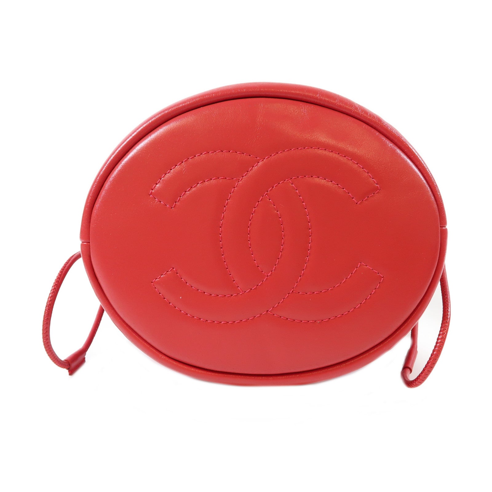 CHANEL 菱格牛皮皮革Drawstring金扣鏈帶肩背袋紅色