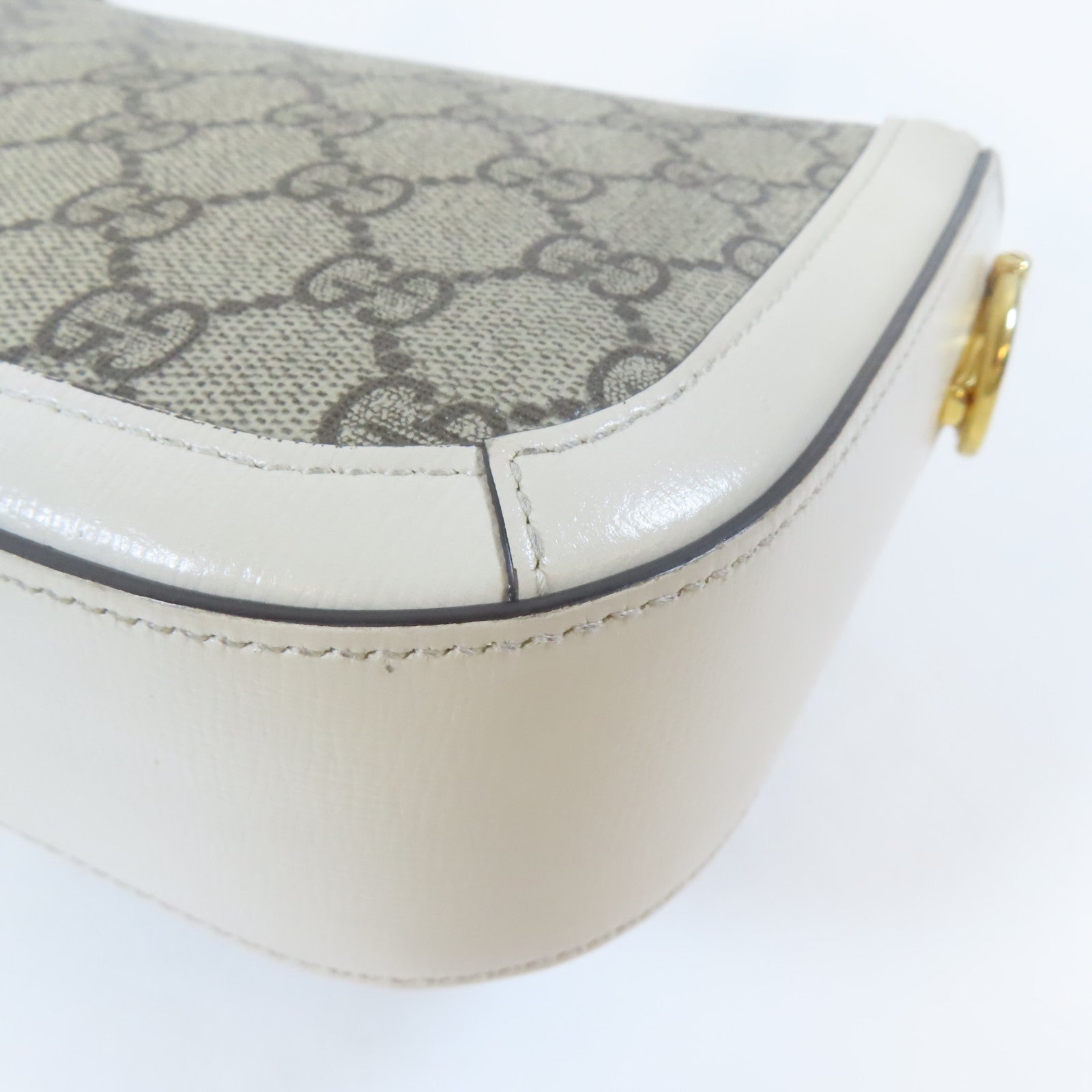 GUCCI 塗層帆布Horsebit 1955 Mini Bag金扣肩背袋白色/啡色