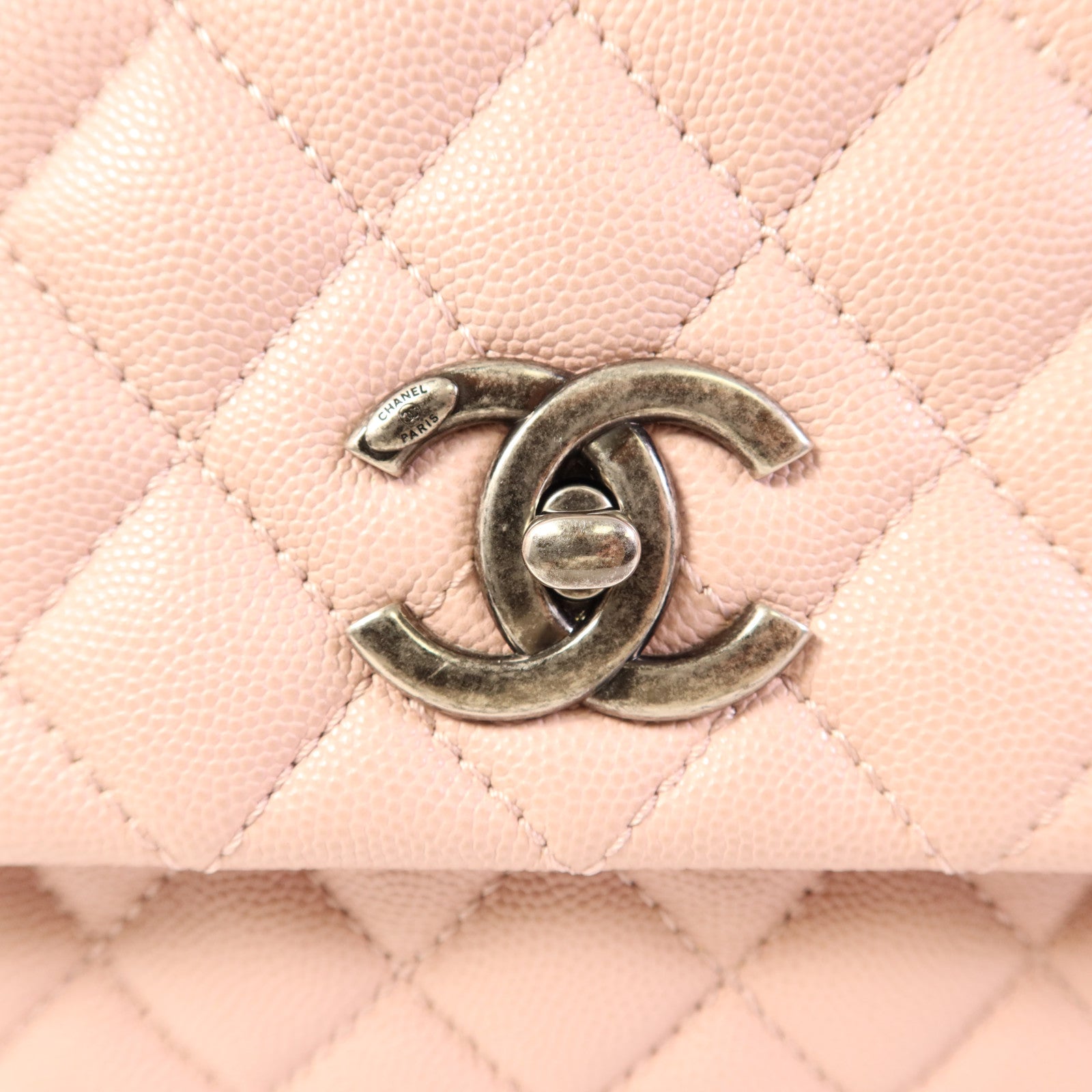 CHANEL 牛皮皮革Coco Handle銀扣手挽肩背兩用袋