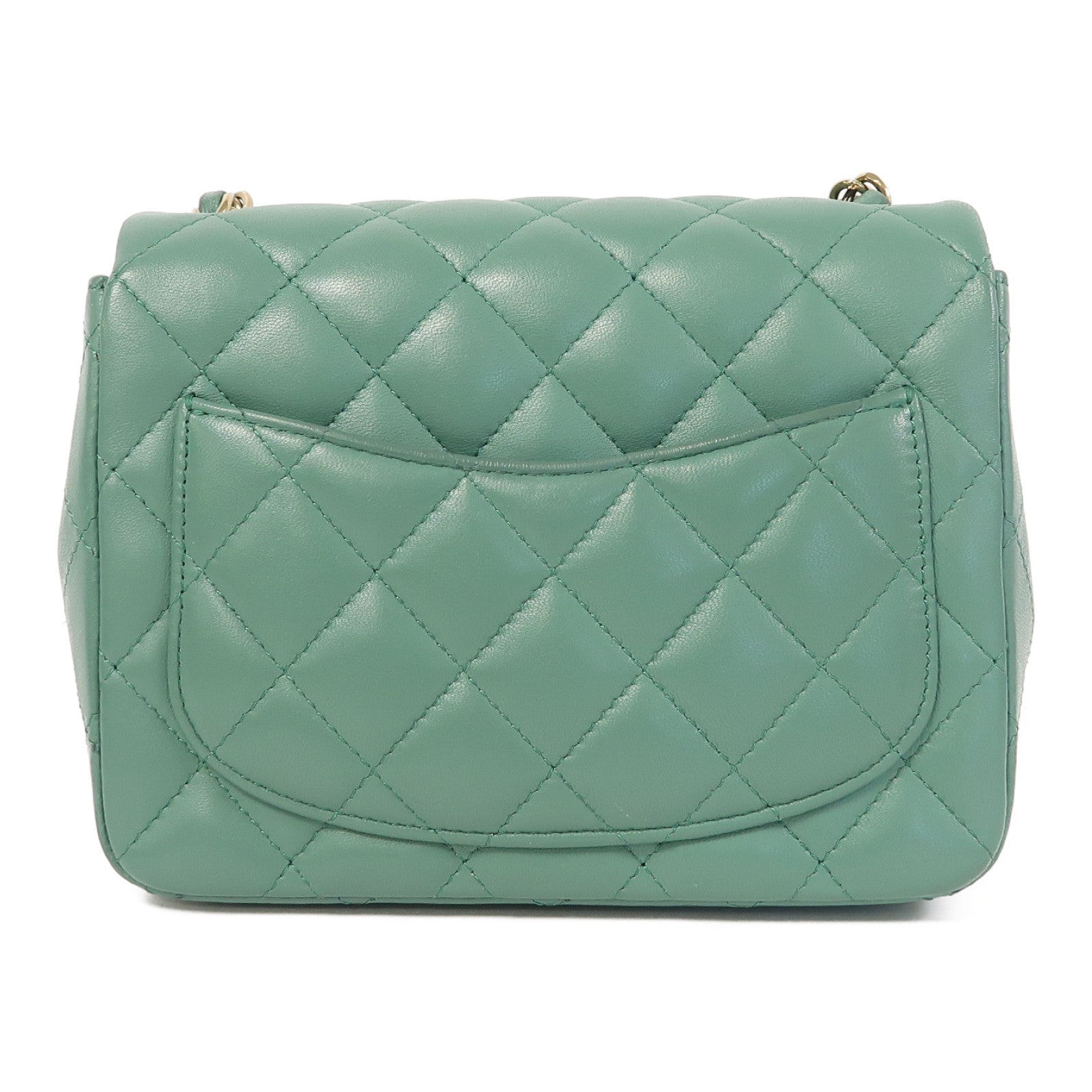 CHANEL (PRICE DOWN) Quilted CC GHW Mini Classic 17 Chain Shoulder Bag Lambskin Leather Green