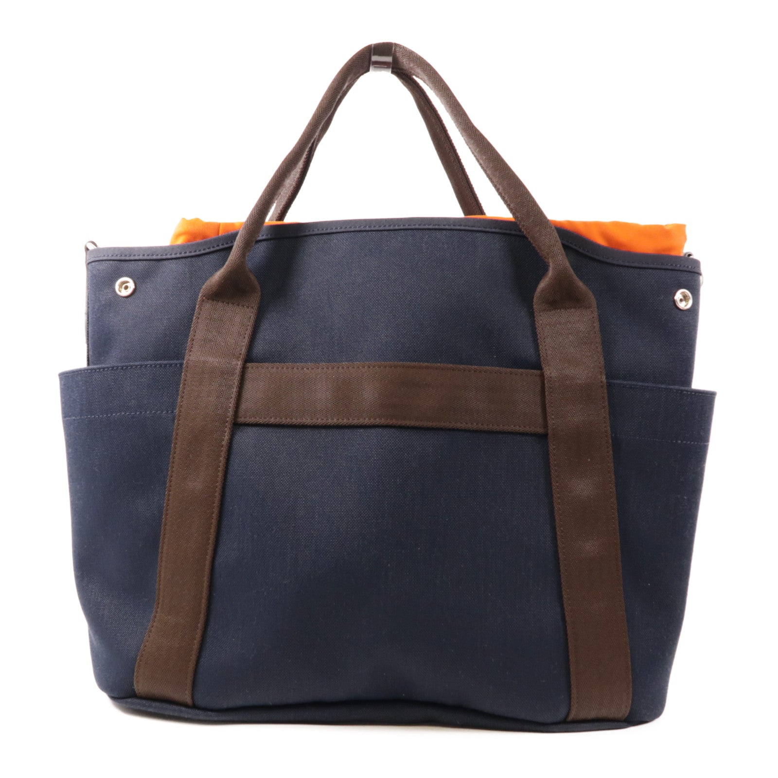 HERMES 帆布Sac De Pansage Groom銀扣手挽肩背兩用袋Navy