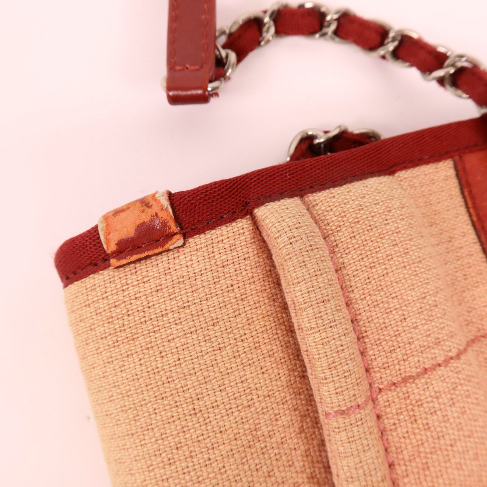CHANEL 帆布Deauville Tote銀扣鏈帶肩背袋