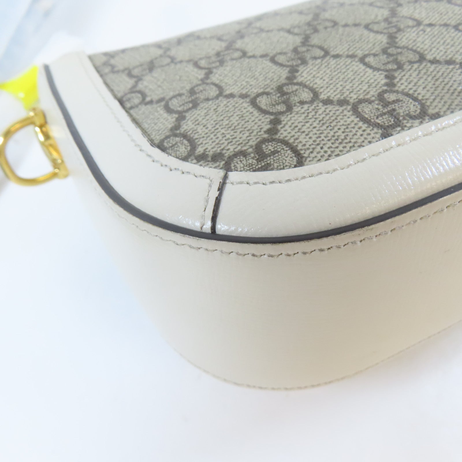 GUCCI 塗層帆布Horsebit 1955 Mini Bag金扣肩背袋白色/啡色