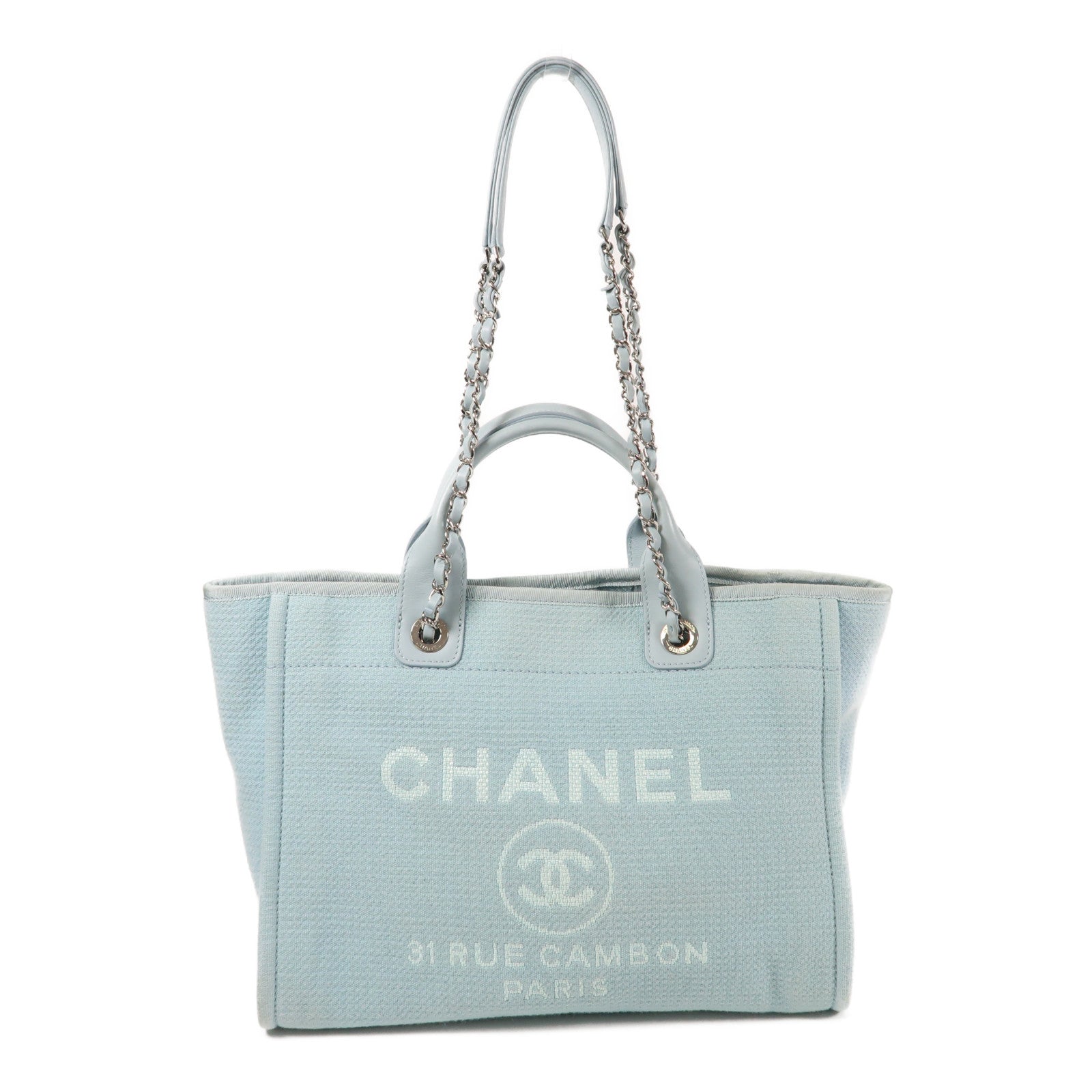 CHANEL 帆布Deauville Tote銀扣手挽肩背兩用袋