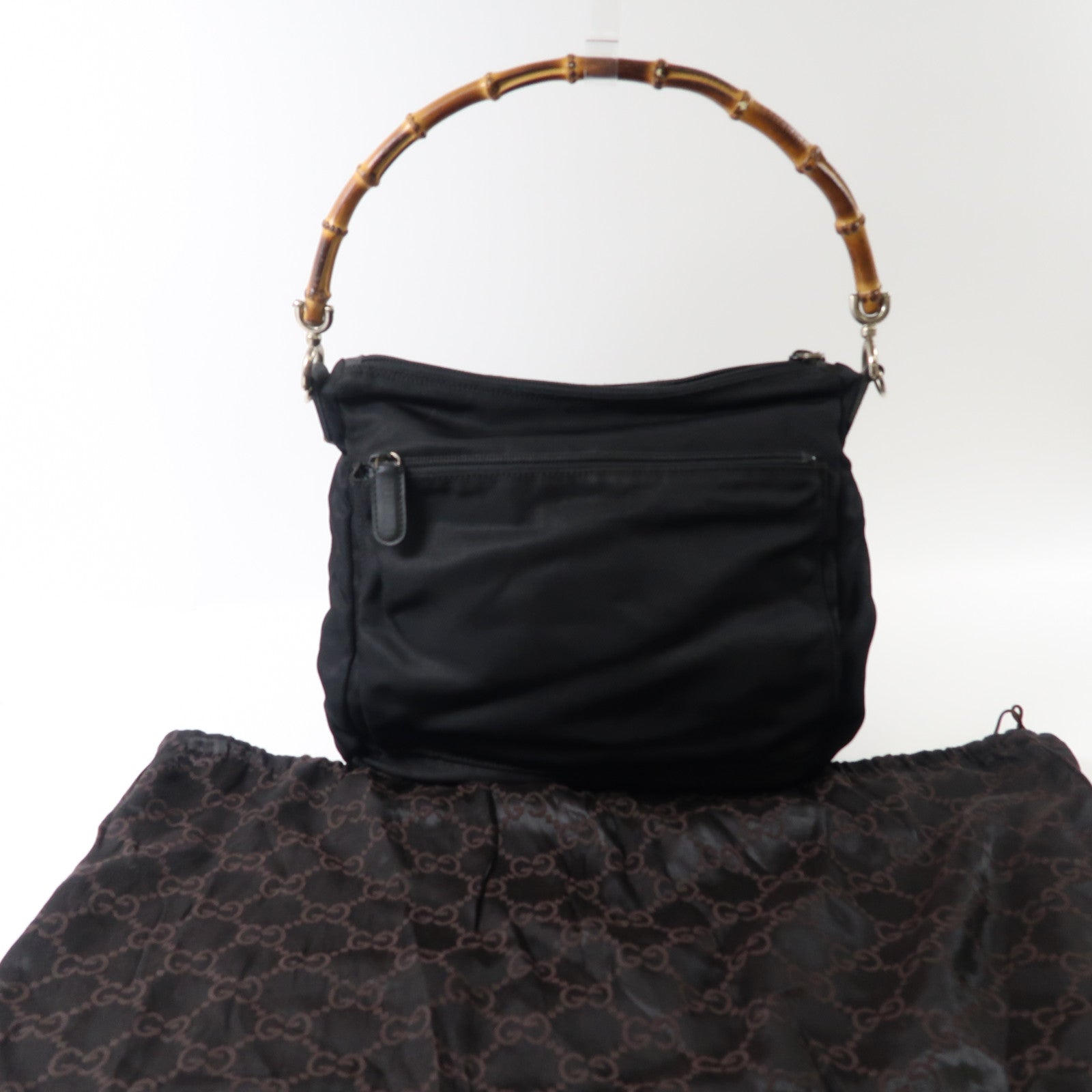 GUCCI 帆布Shoulder Bag銀扣肩背袋黑色