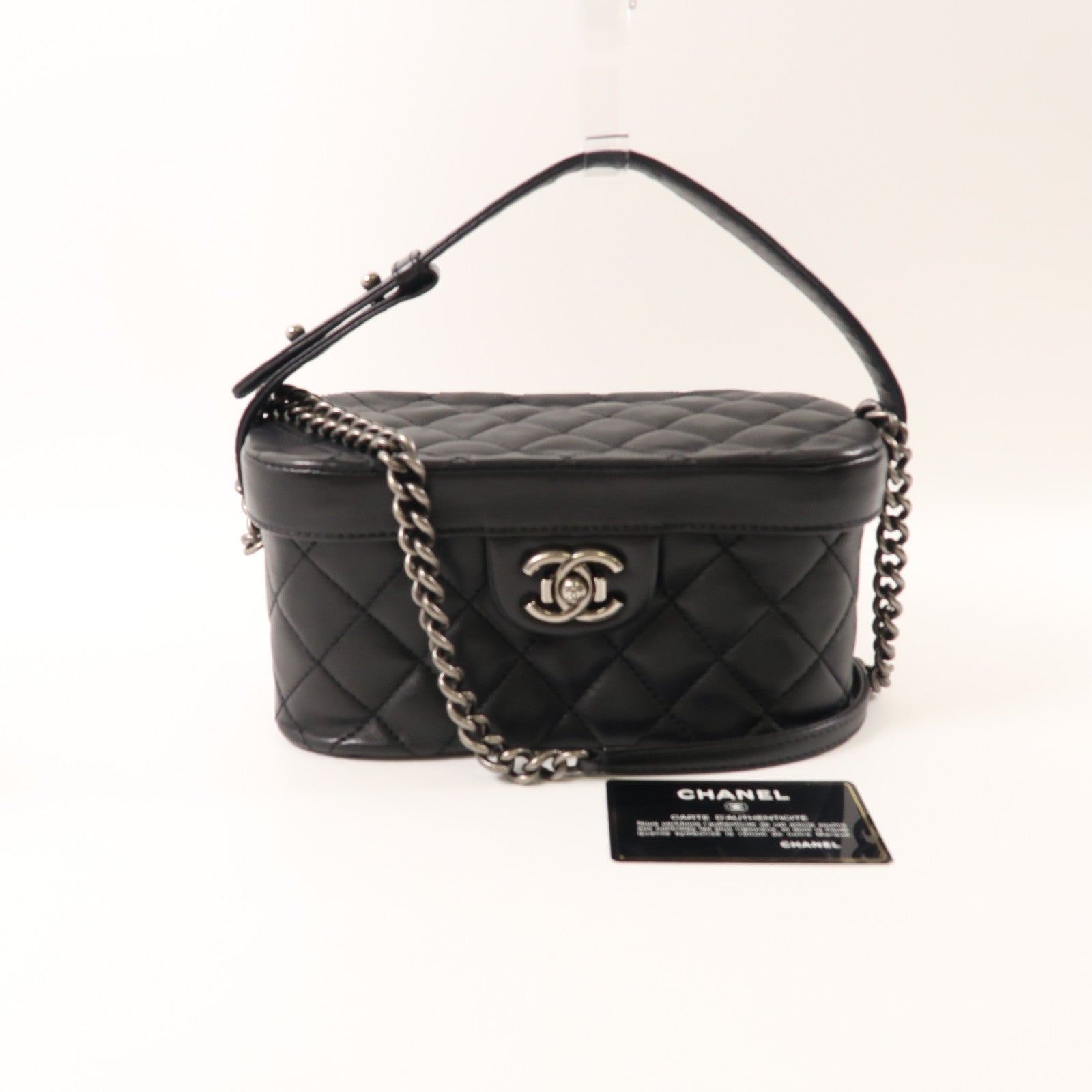 CHANEL CC Boy Vanity Case 2 Way Shoulder Bag Lambskin Leather Black