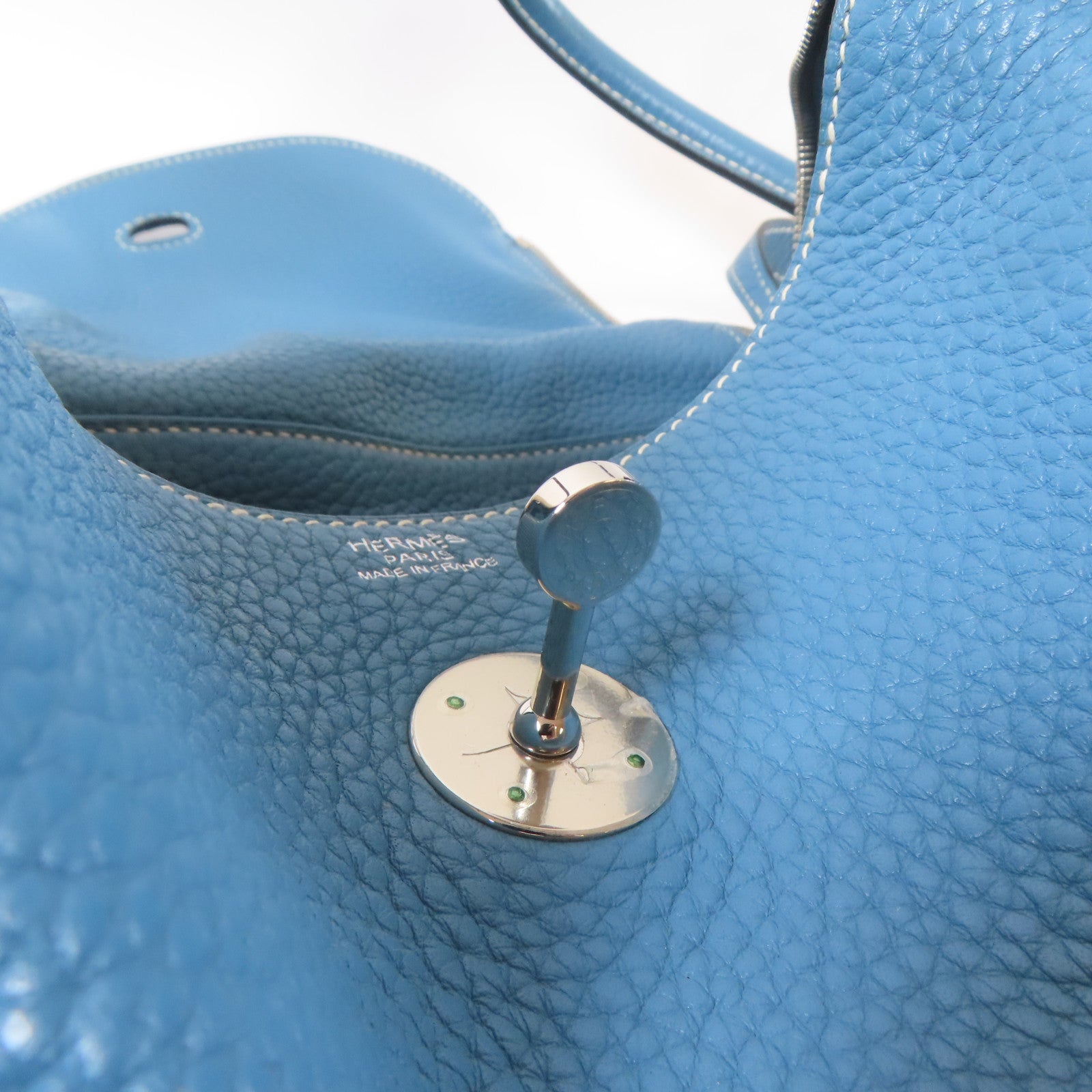 HERMES 【激減優惠】Clemence皮革Lindy 30銀扣手挽肩背兩用袋牛仔藍色
