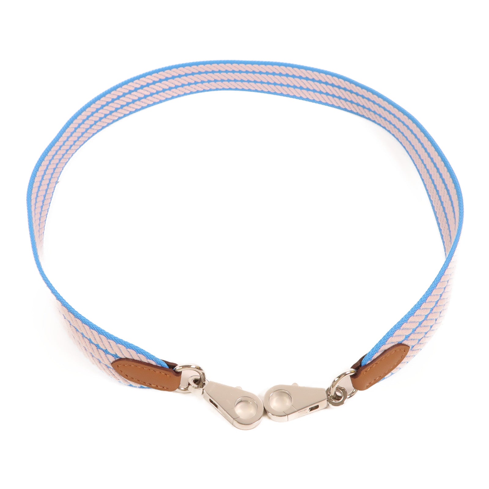 HERMES 帆布Shoulder Strap銀扣肩背帶藍色/粉紅色