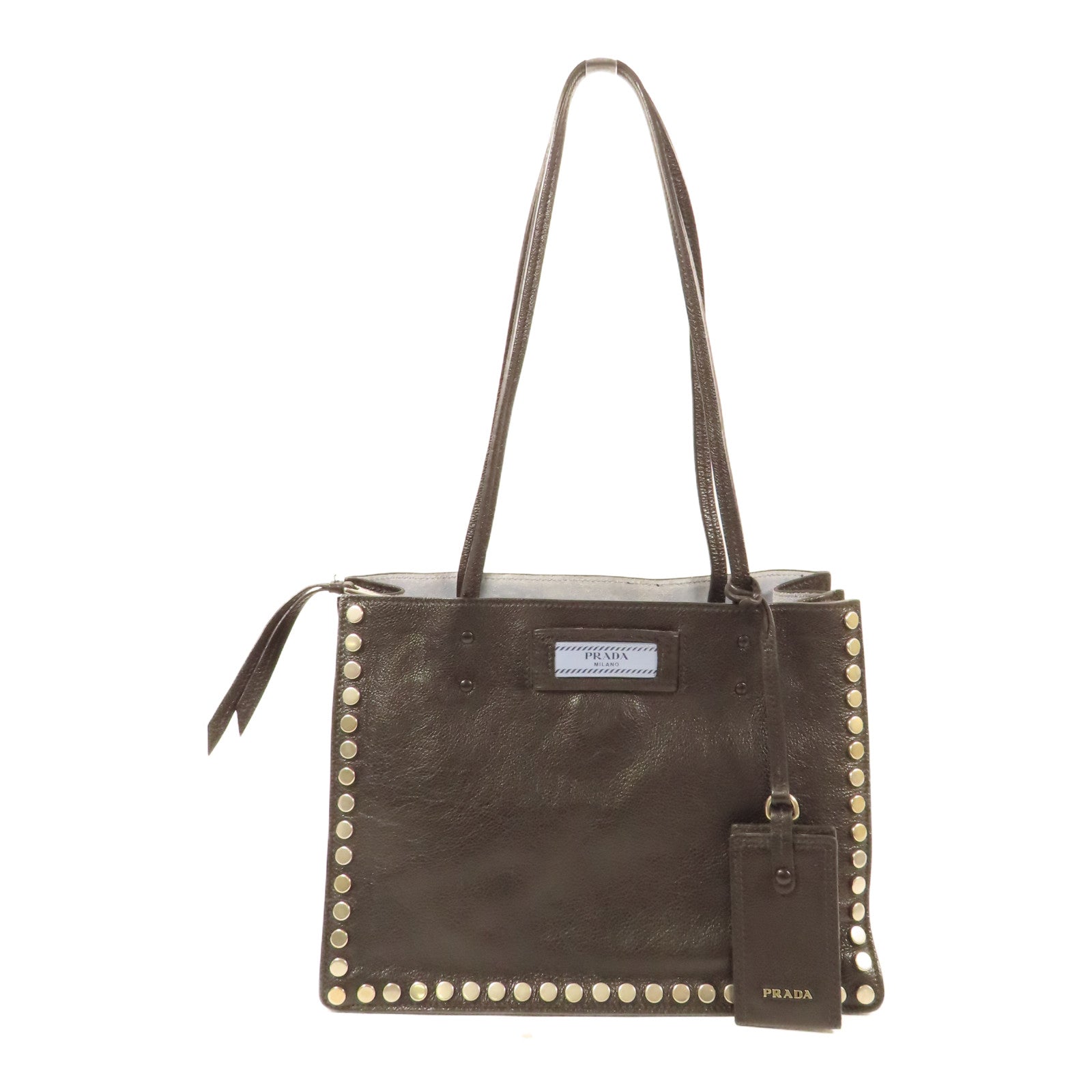 PRADA 牛皮皮革Etiquette銀扣肩背袋