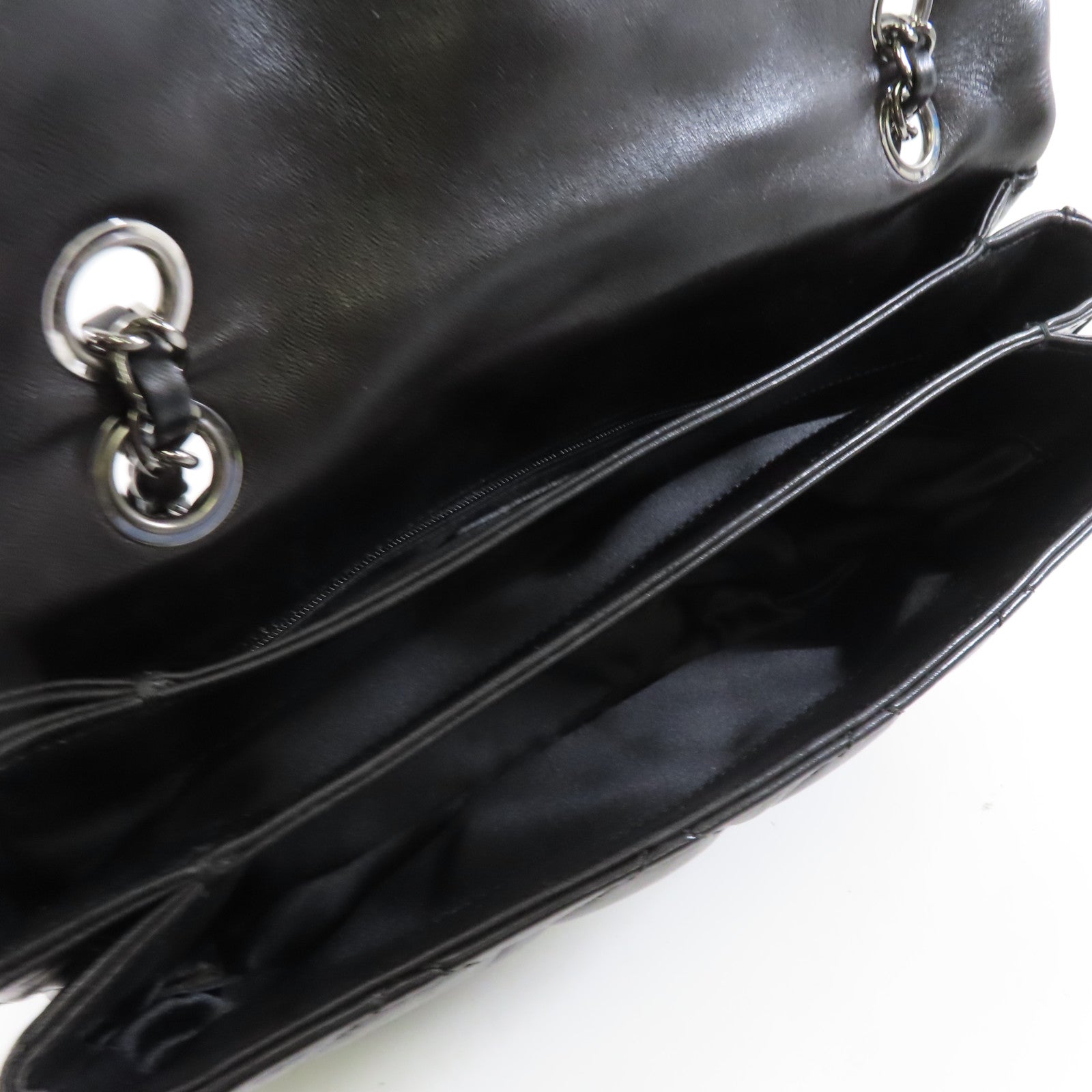 CHANEL 菱格羊皮皮革Chain Shoulder銀扣鏈帶肩背袋黑色