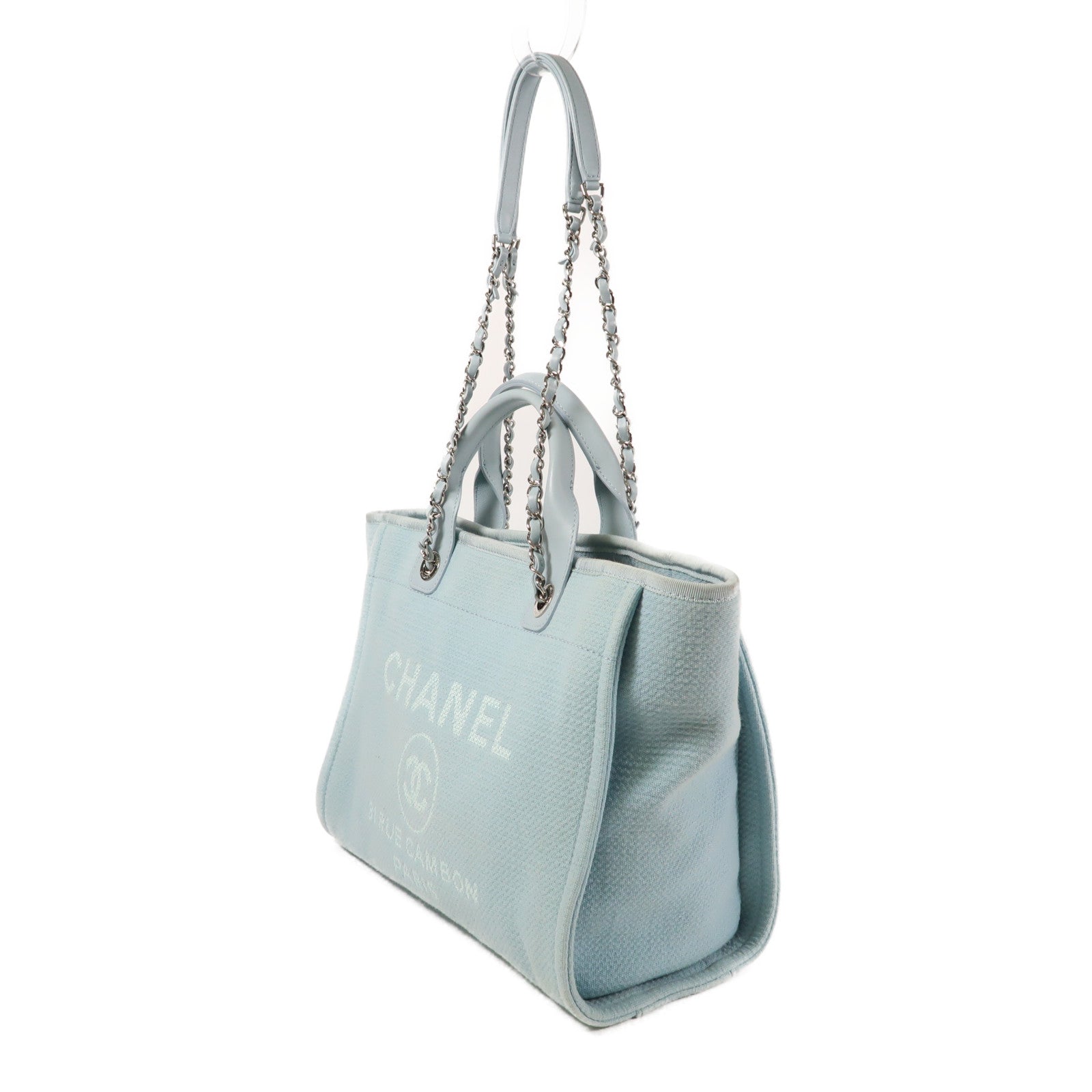 CHANEL 帆布Deauville Tote銀扣手挽肩背兩用袋