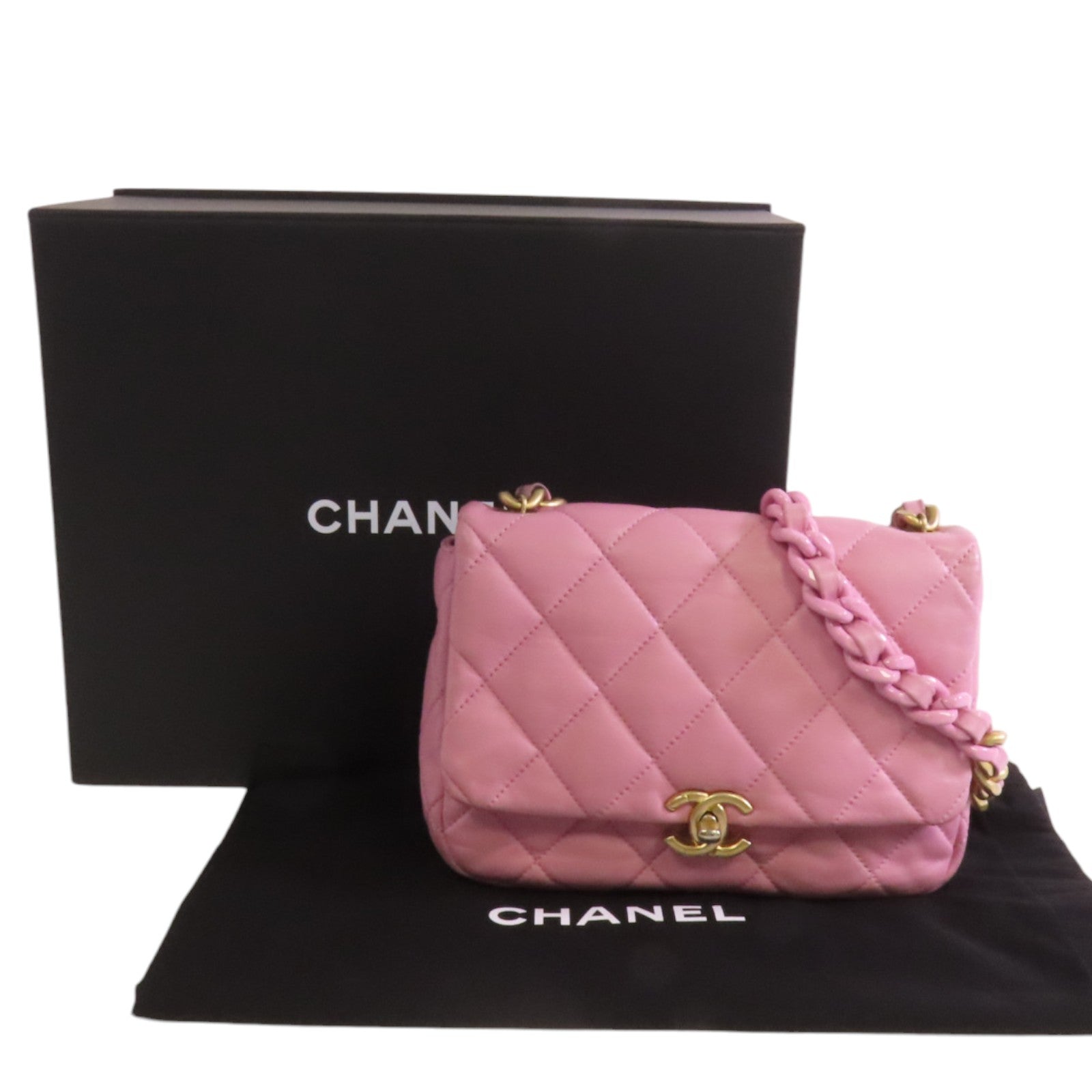 CHANEL 羊皮皮革Chain Shoulder金扣鏈帶肩背袋
