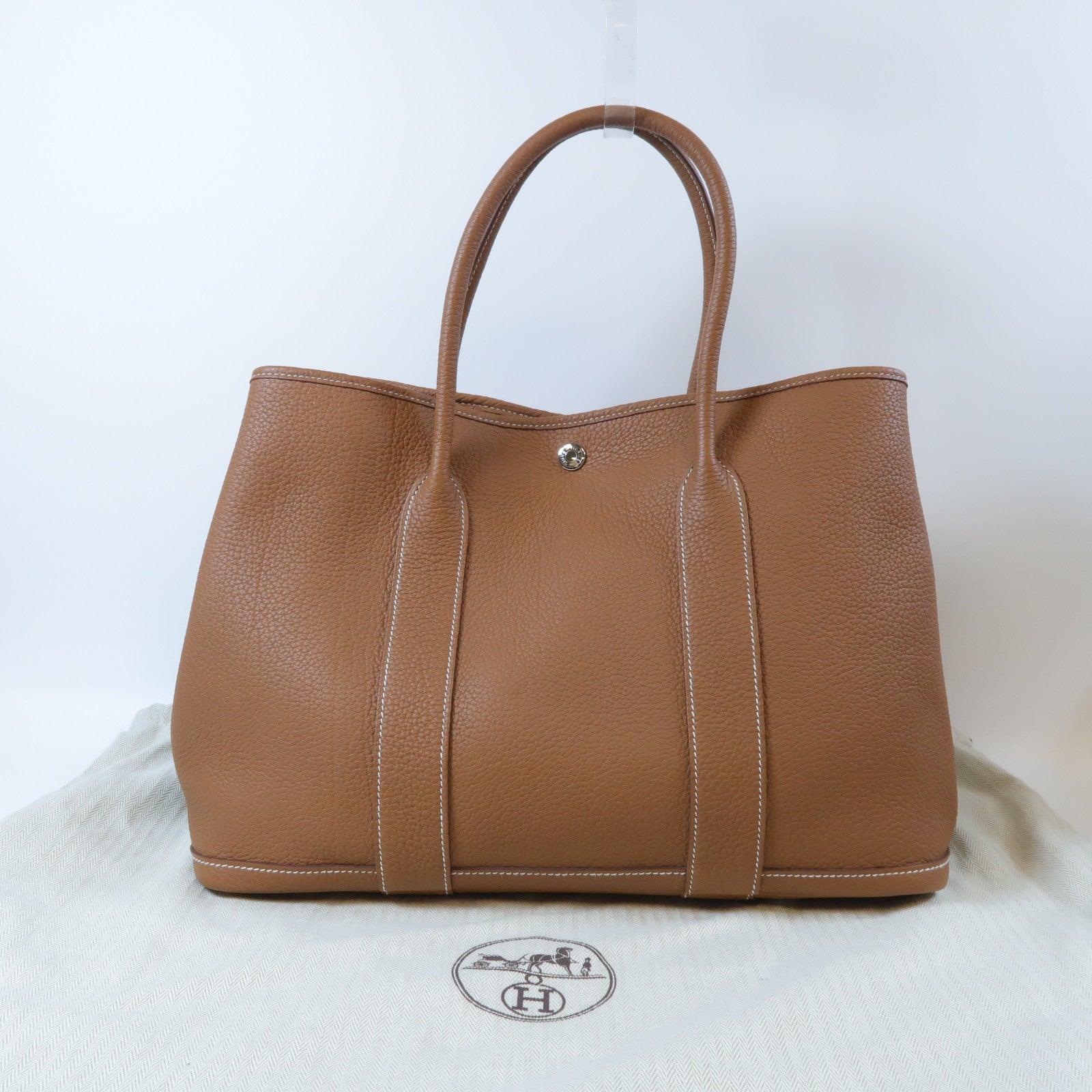 HERMES Negonda皮革Garden Party PM銀扣手挽袋Gold/啡色