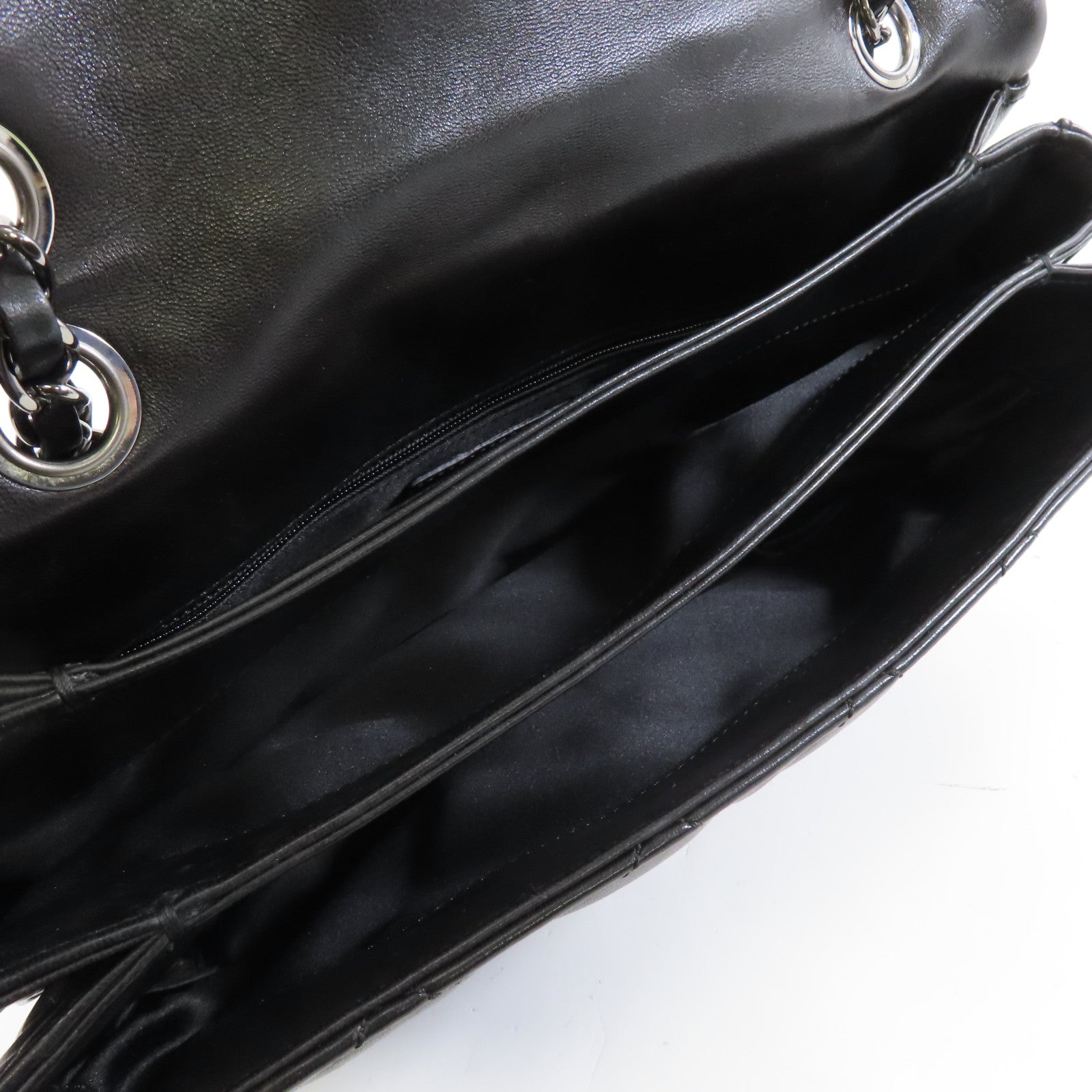 CHANEL 菱格羊皮皮革Chain Shoulder銀扣鏈帶肩背袋黑色
