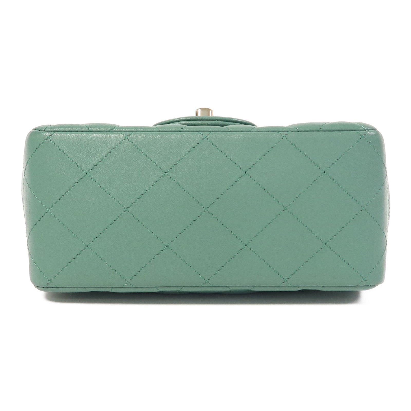 CHANEL 【激減優惠】菱格羊皮皮革Mini Classic 17金扣肩背袋綠色