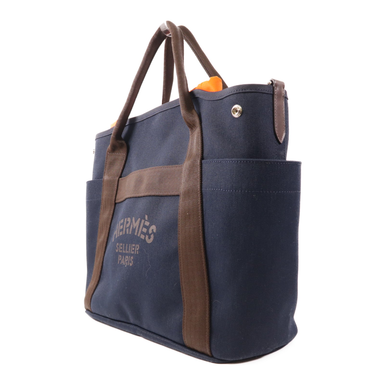 HERMES 帆布Sac De Pansage Groom銀扣手挽肩背兩用袋Navy