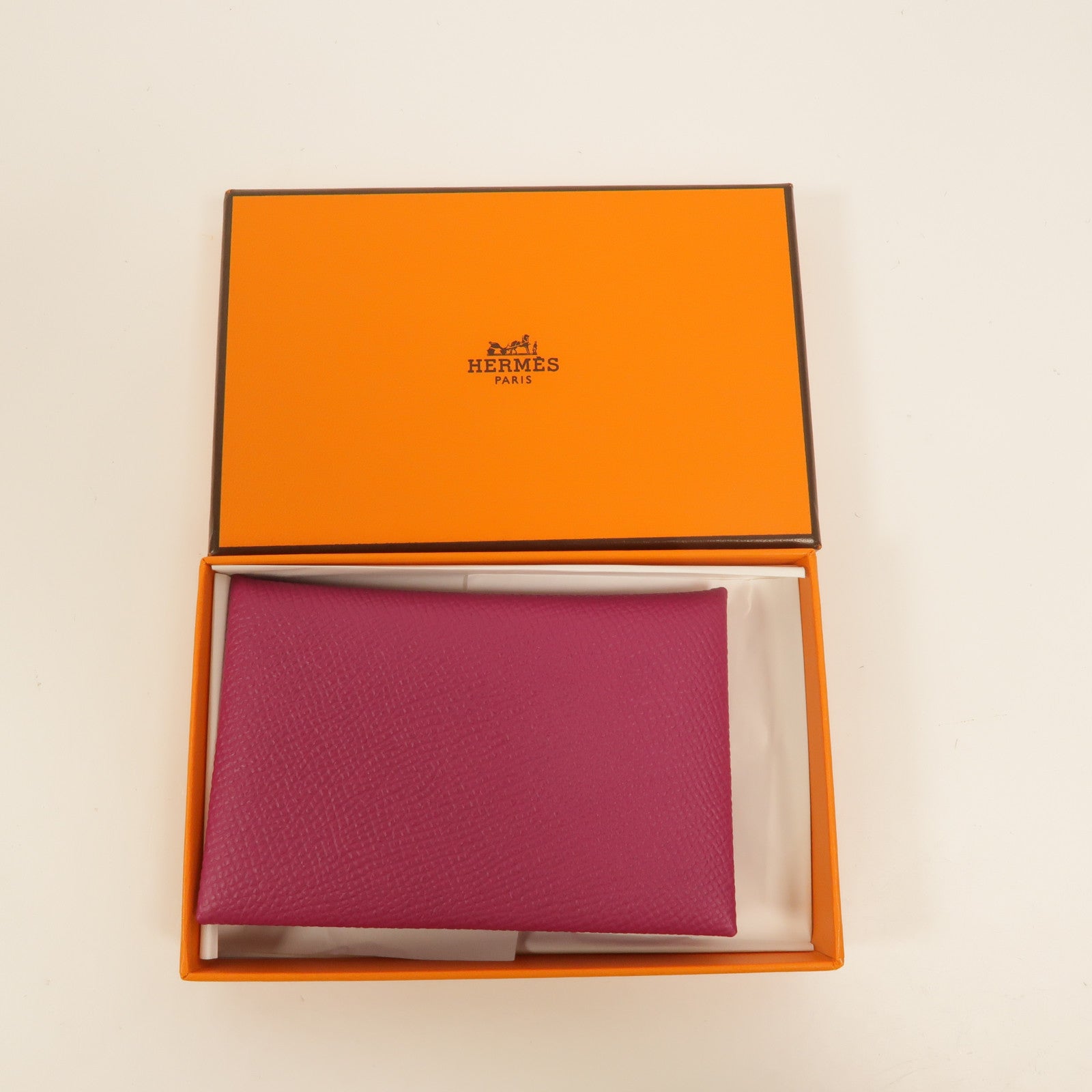 HERMES Epsom皮革Calvi卡片套Rose Pourpre