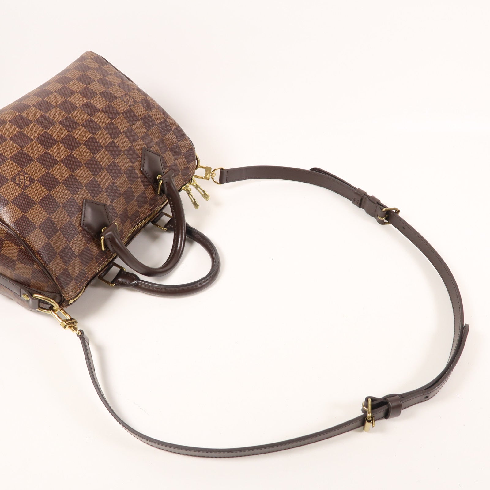 LOUIS VUITTON Damier Speedy Bandouliere 25金扣手挽肩背兩用袋