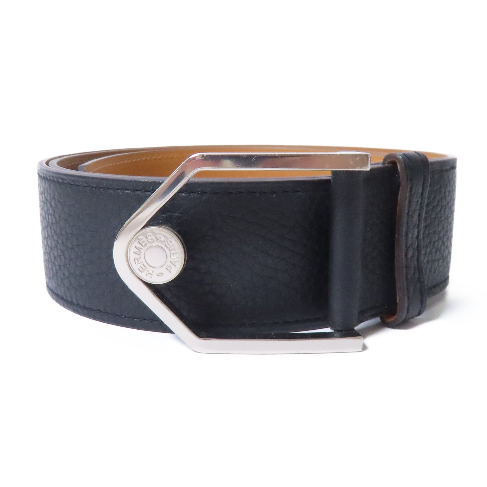 HERMES 牛皮皮革Belt銀扣皮帶黑色